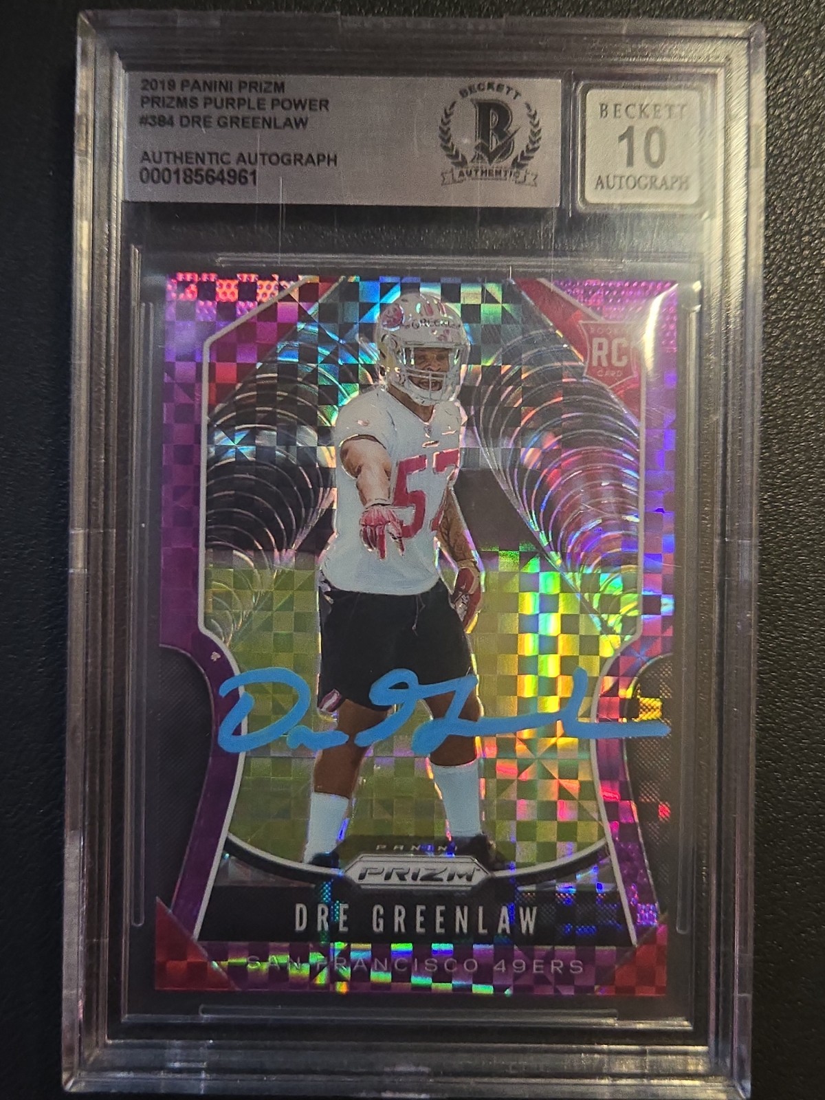 2019 Panini Prizm Purple Power Dre Greenlaw #d 21/49 On Card Auto RC BGS 10 auto
