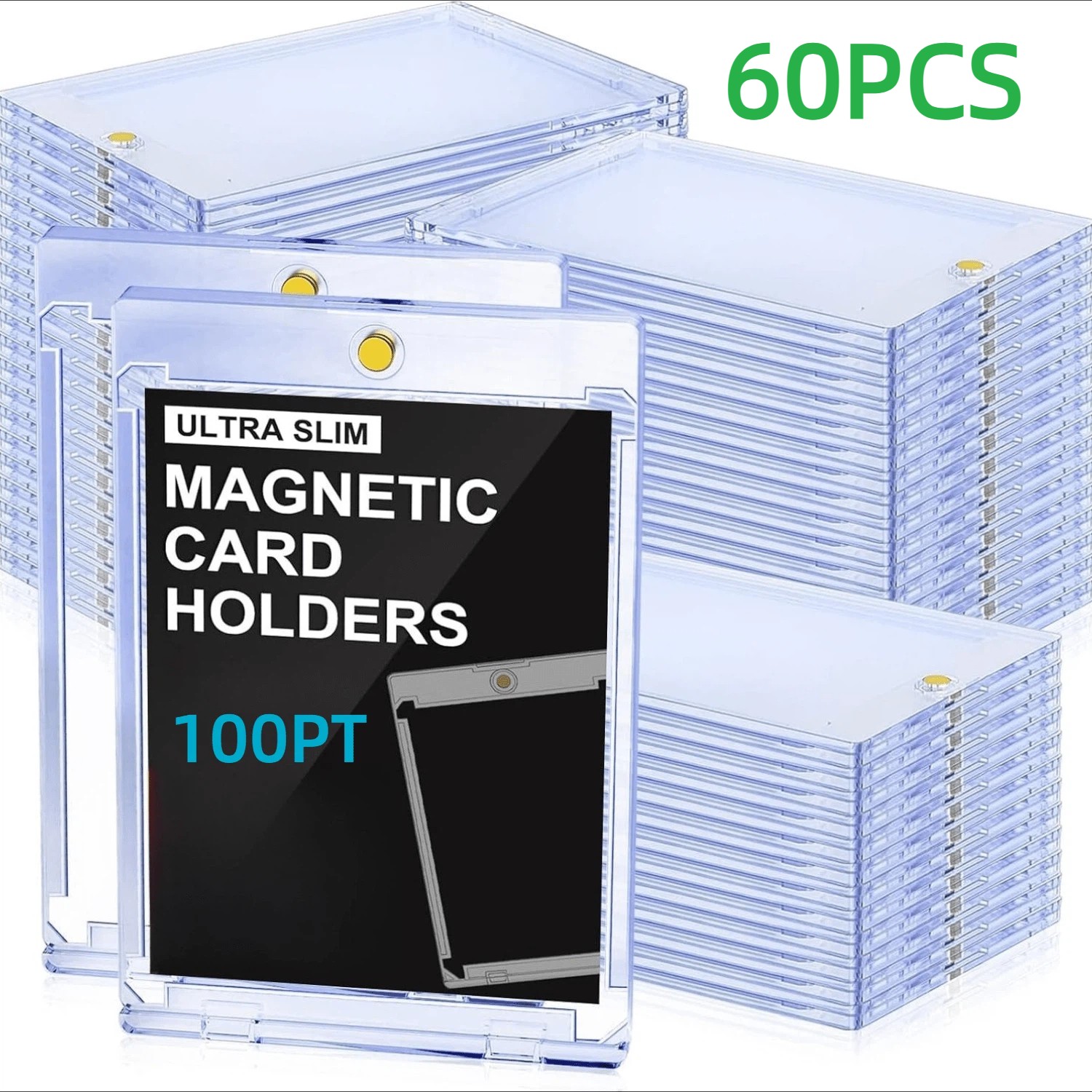 60PCS Magnetic Card Holder for 100pt Trading Cards One Touch Clear UV Protection