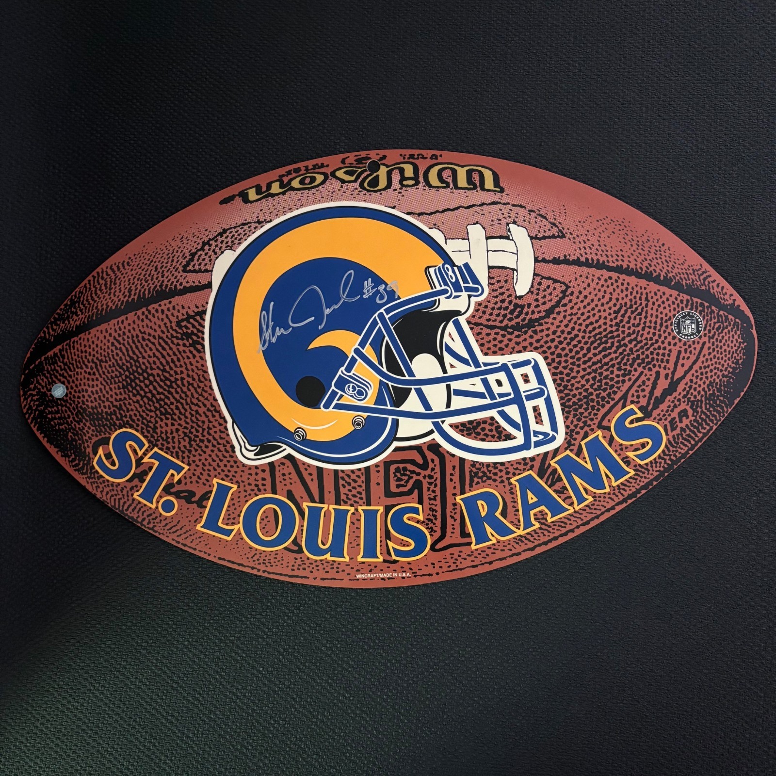 ST. LOUIS RAMS / STEVEN JACKSON Signed NFL Football Sign / 19 7/8 x 12 7/8″