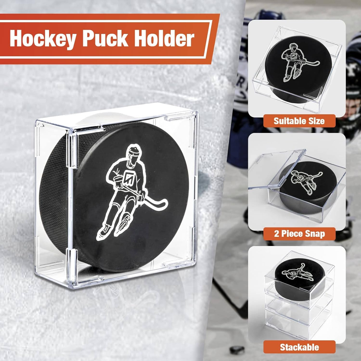 Cube Square Hockey Puck Display Cases – 6-Count Holder, 2-Piece Snap Clear Hocke