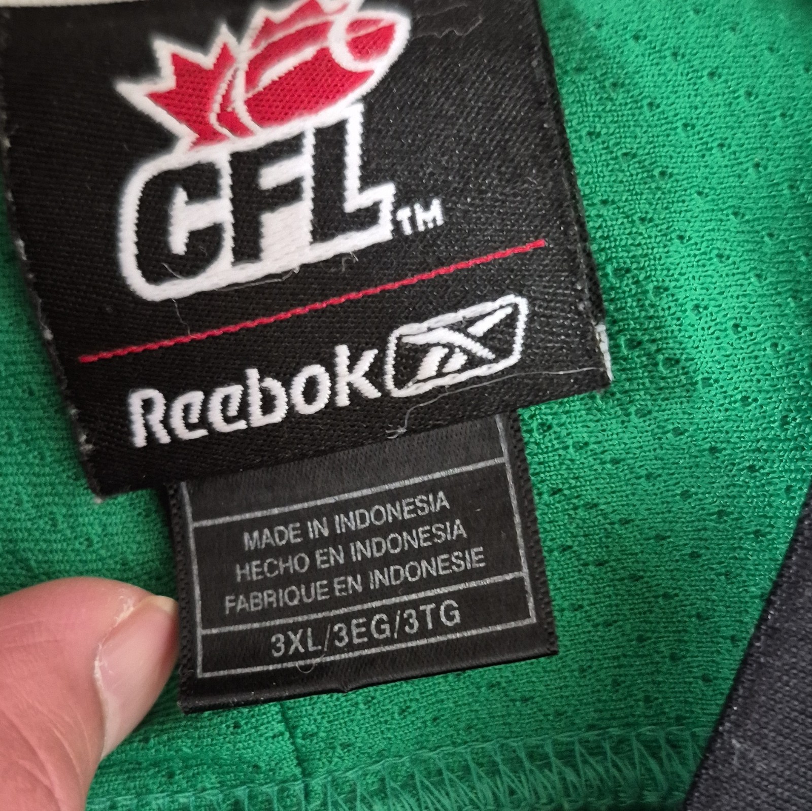 Reebok Saskatchewan Roughriders CFL Lace-Up Jersey 3XL Green/Black/White