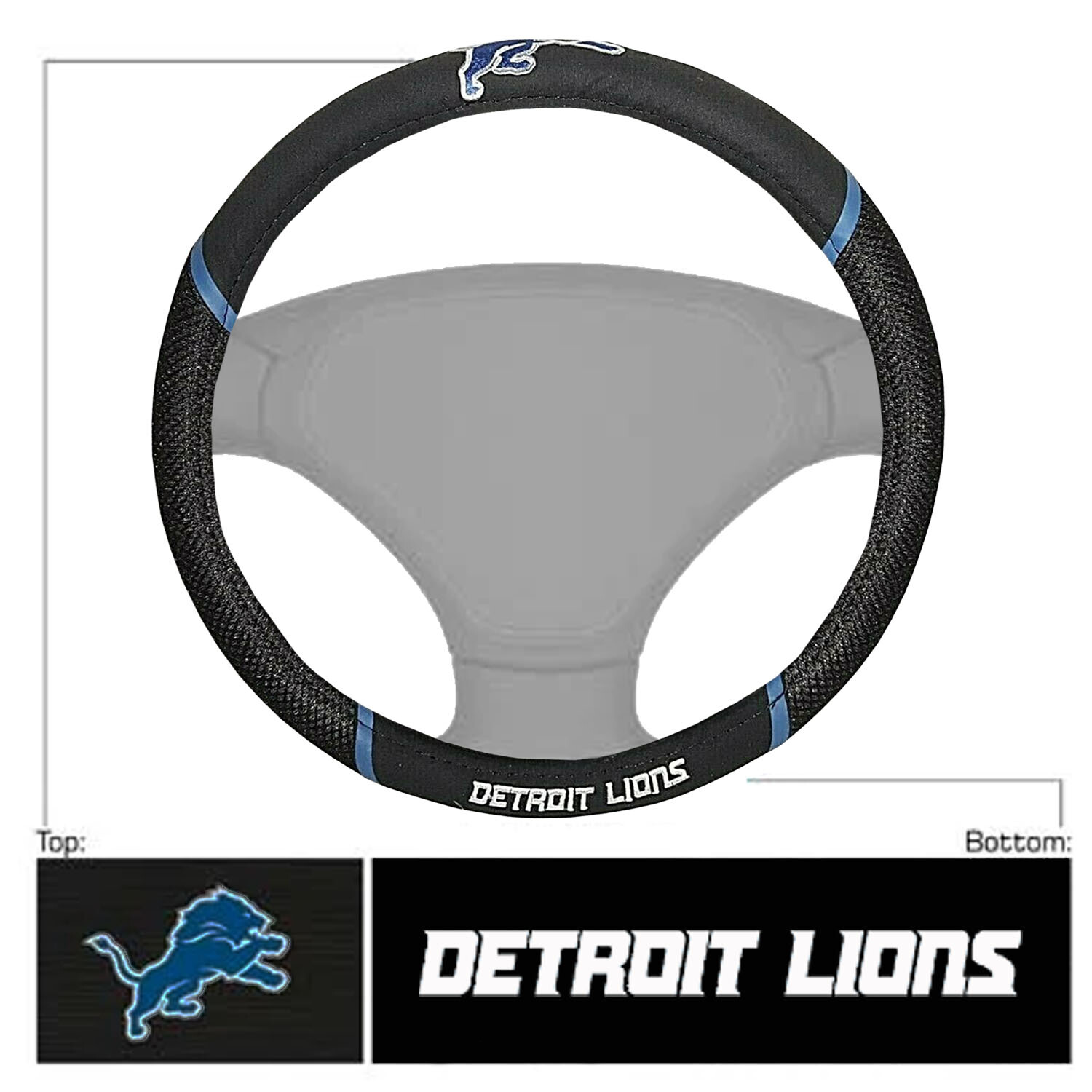 Football Detroit Lions Embroidered Mesh Steering Wheel Cover 14.5″-15.5″