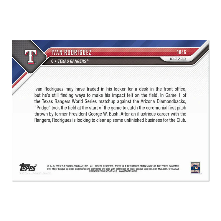 Ivan Rodriguez – 2023 MLB Topps Now Card 1046 – Print Run: 722 Texas Rangers