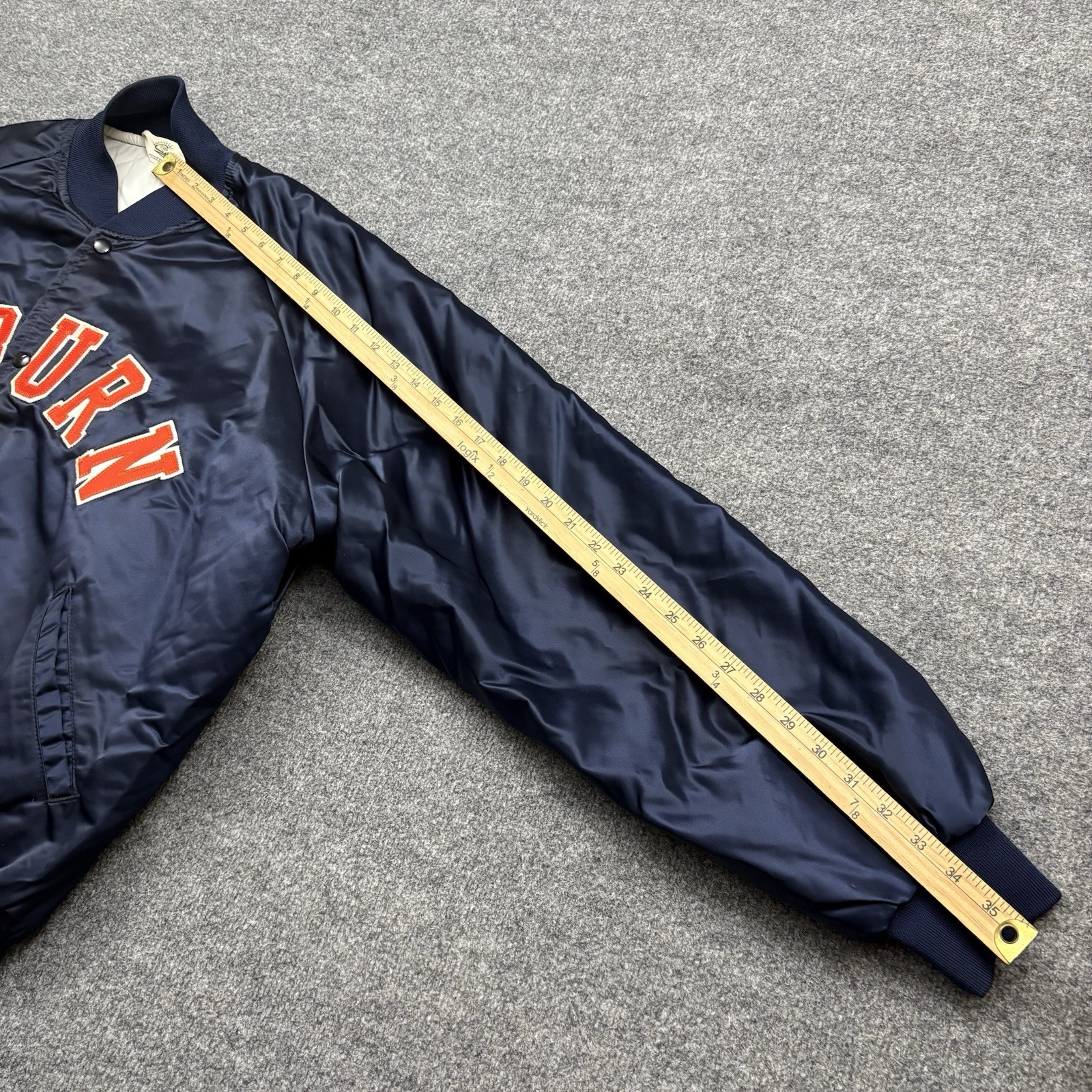 Vintage 80s Auburn Tigers Jacket Mens XL Blue Satin Bomber Sewn Quilted USA NCAA