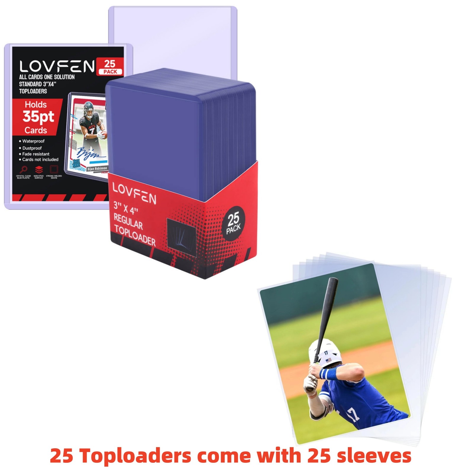 25/100/500/1000CT 3″x4″ Top loaders With Free Sleeves For 35pt Trading Card