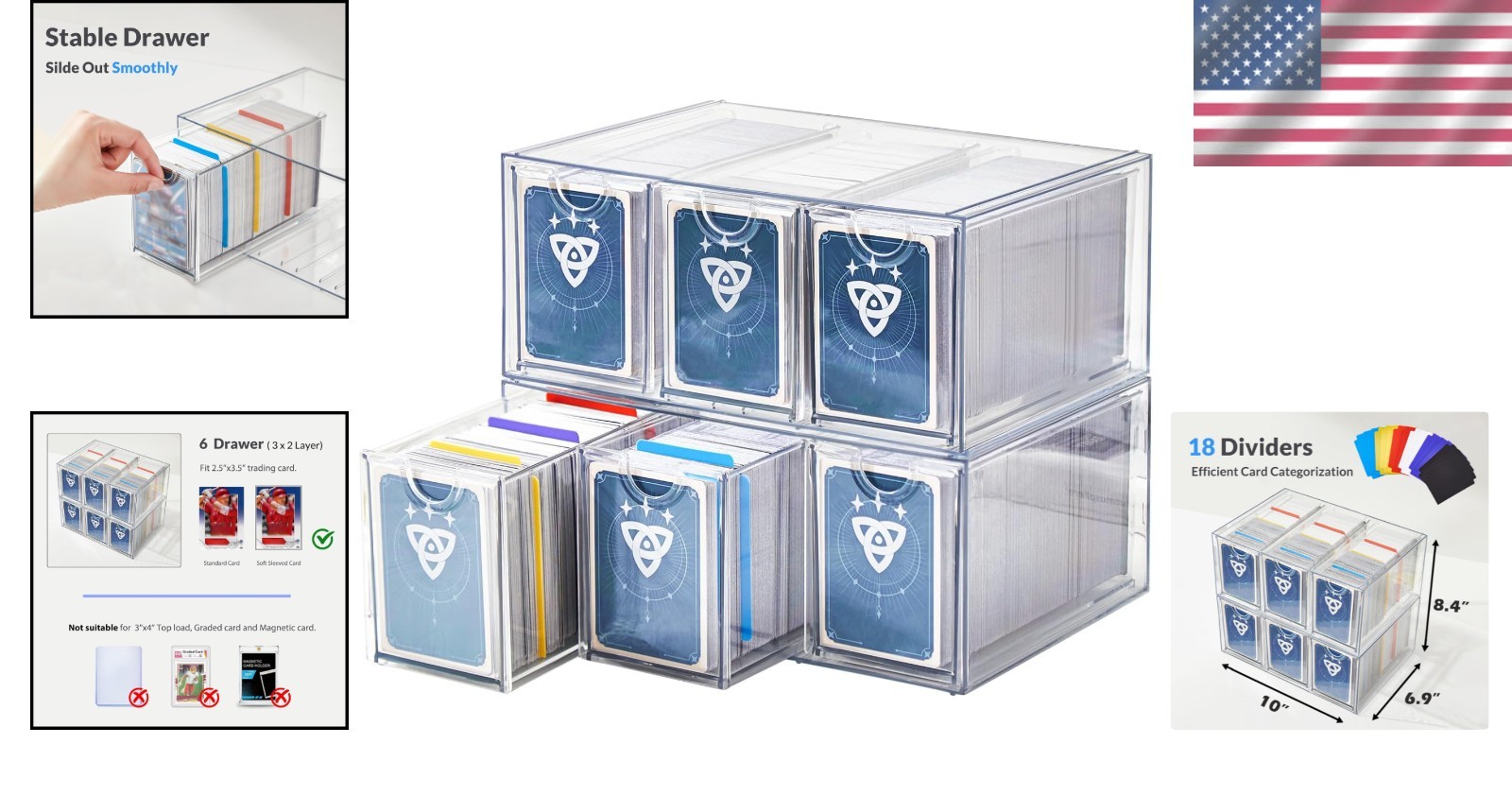 Effortless Card Organization: Stackable 6 Drawer Box for Sports & TCG Cards