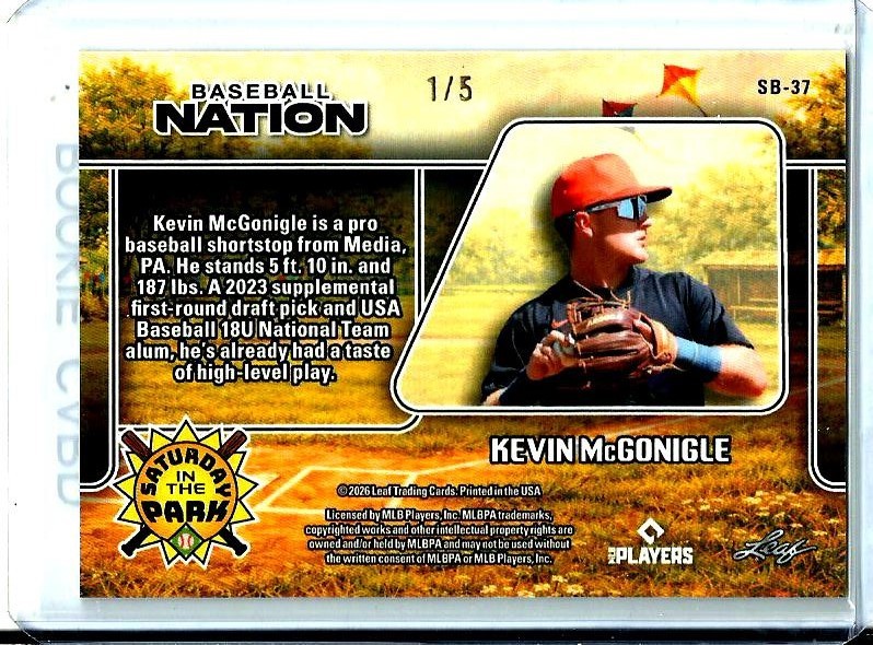 Kevin McGonigle Leaf 2026 Baseball Nation Saturday in the Park # SB-37 SSP # 1/5