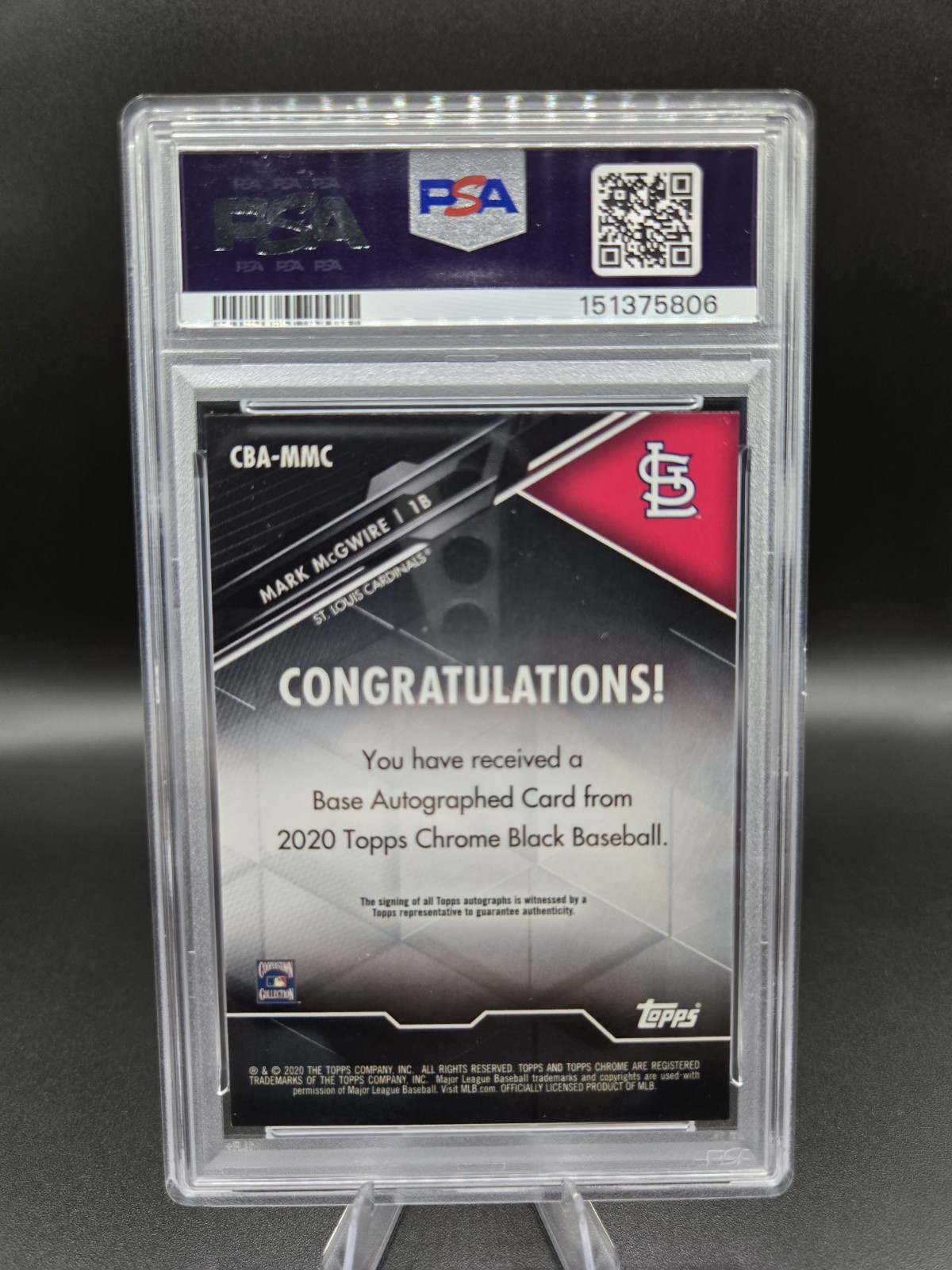 2020 Topps Chrome Black – Chrome Black Autographs Mark McGwire #CBA-MMC PSA 9