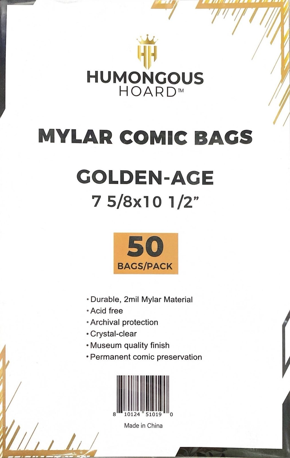 50 Humongous Hoard For Golden Age Mylar Comic Book Bags Clear 2mil Acid Free NEW