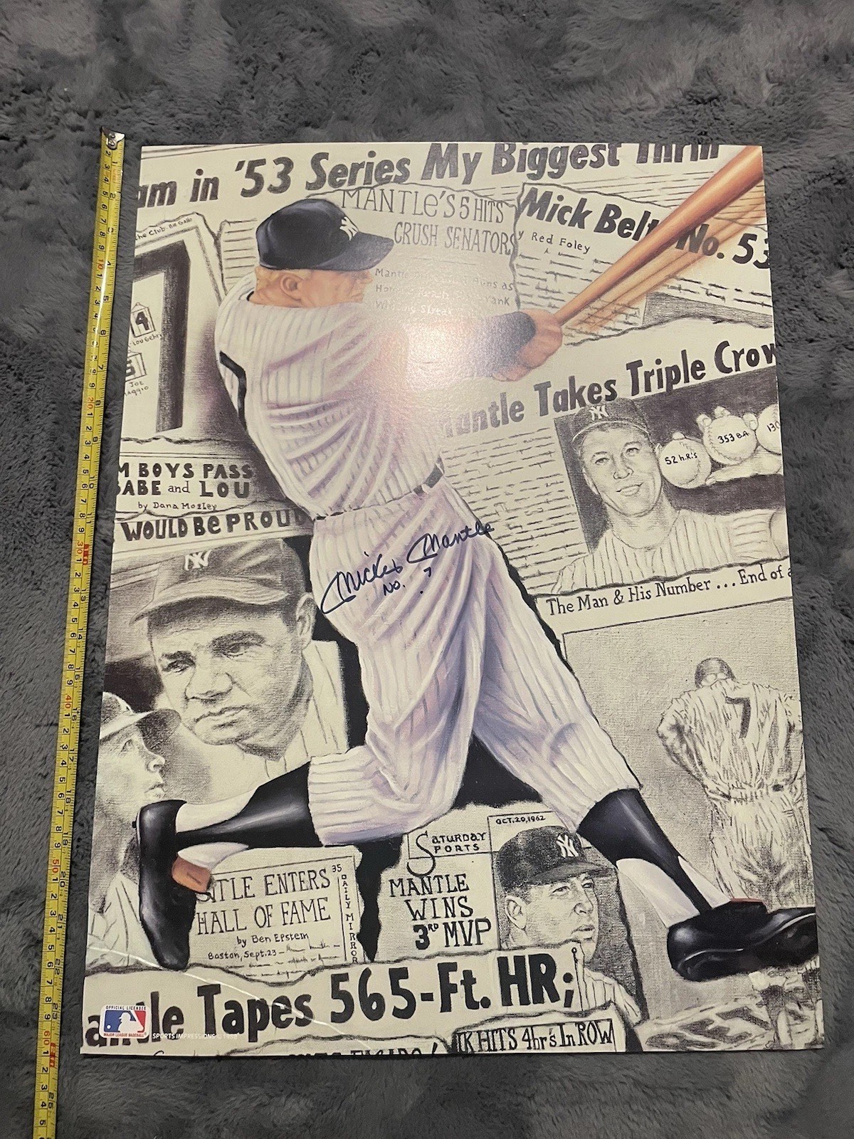 Mickey Mantle Signed Sports Impressions Poster 23.5×17.5 NY Yankees w/Rotman COA