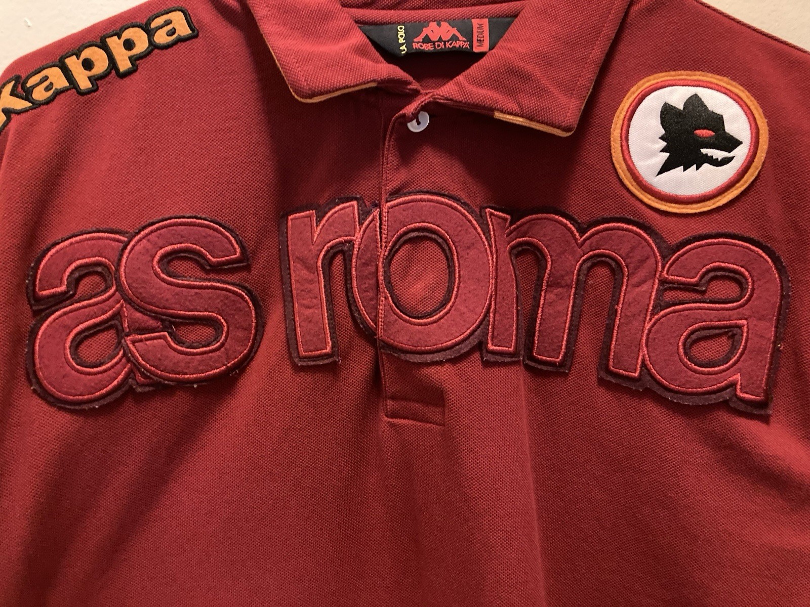 Kappa AS Roma Italy Italia Calcio Polo Shirt Mens Size M Red Slim Fit