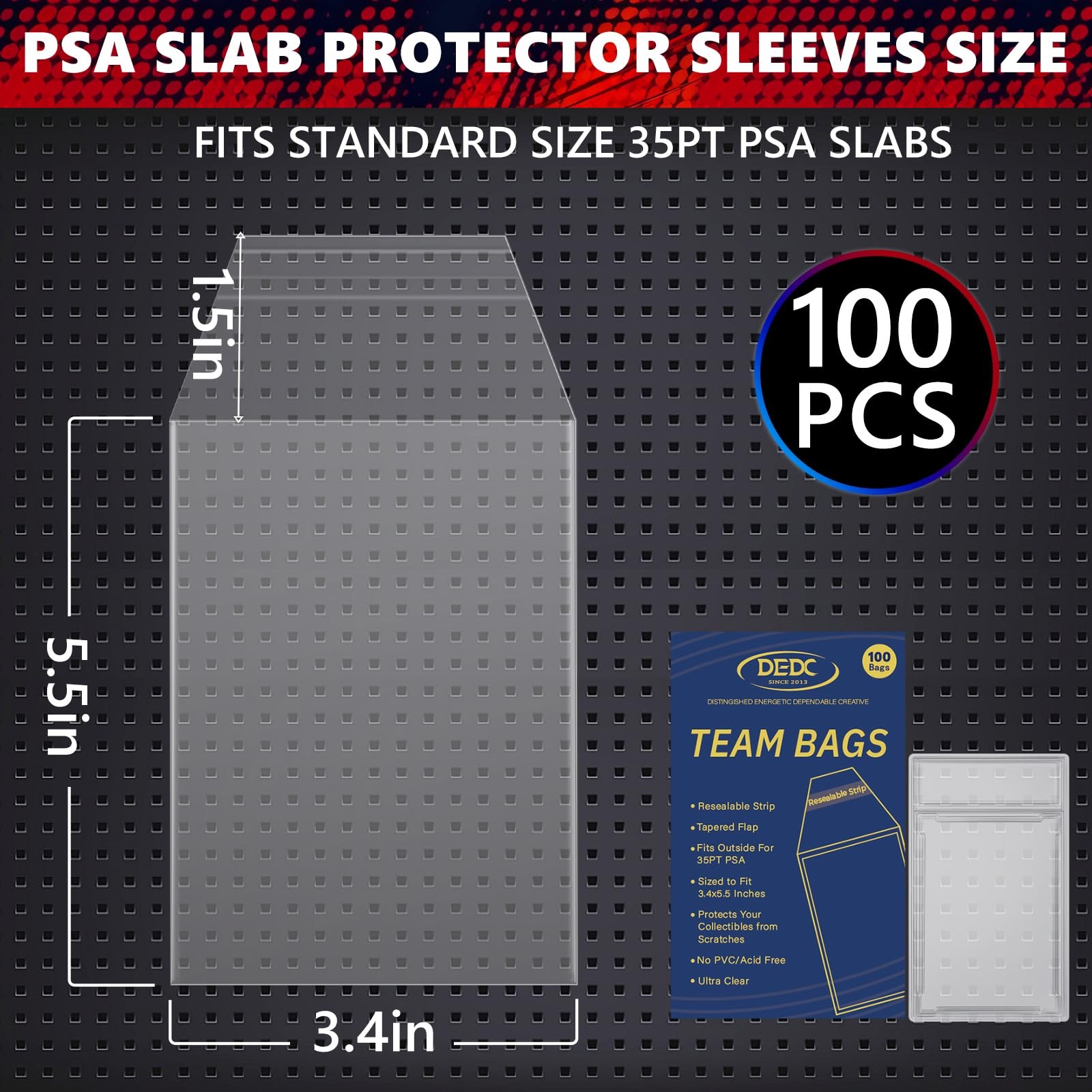 100 Bulk Pack Psa Slab Sleeves, Team Bags Graded Card Sleeves Fit Psa Slab Prote