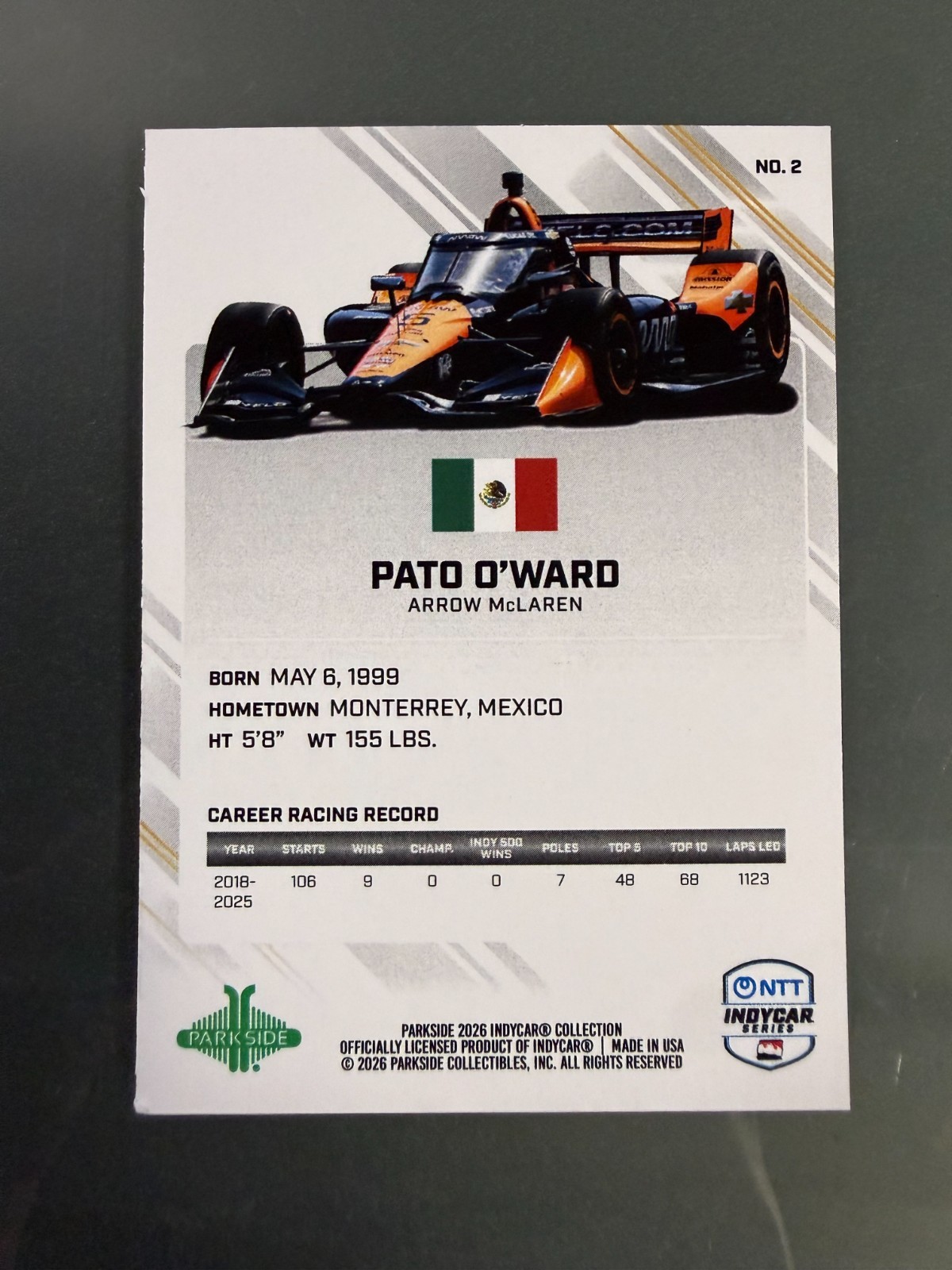 Pato O’Ward 2026 Parkside NTT INDYCAR #2 Card