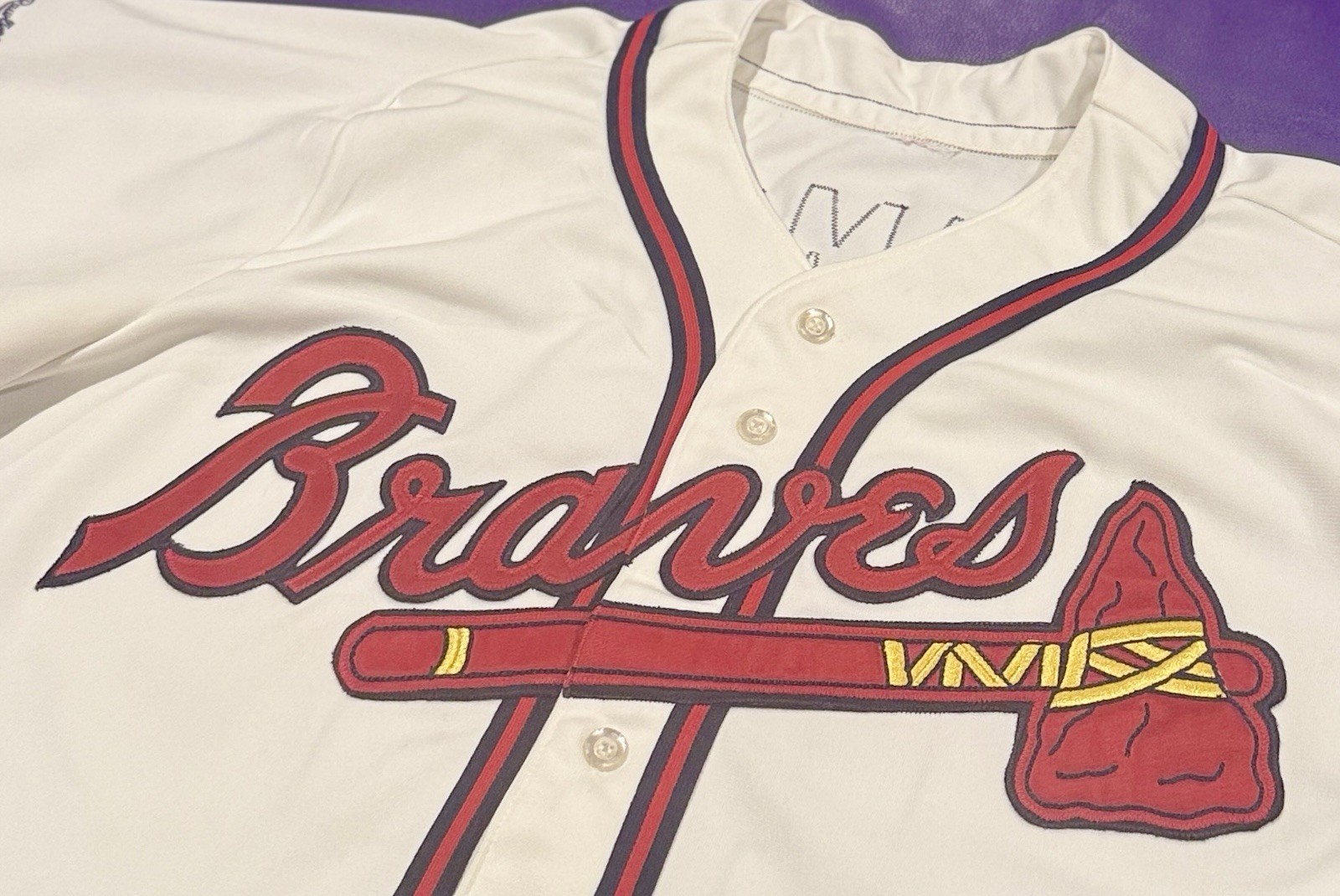 AUTHENTIC Rare Mark Lemke #12 ATLANTA BRAVES On Field Pro Cut RAWLINGS JERSEY 48