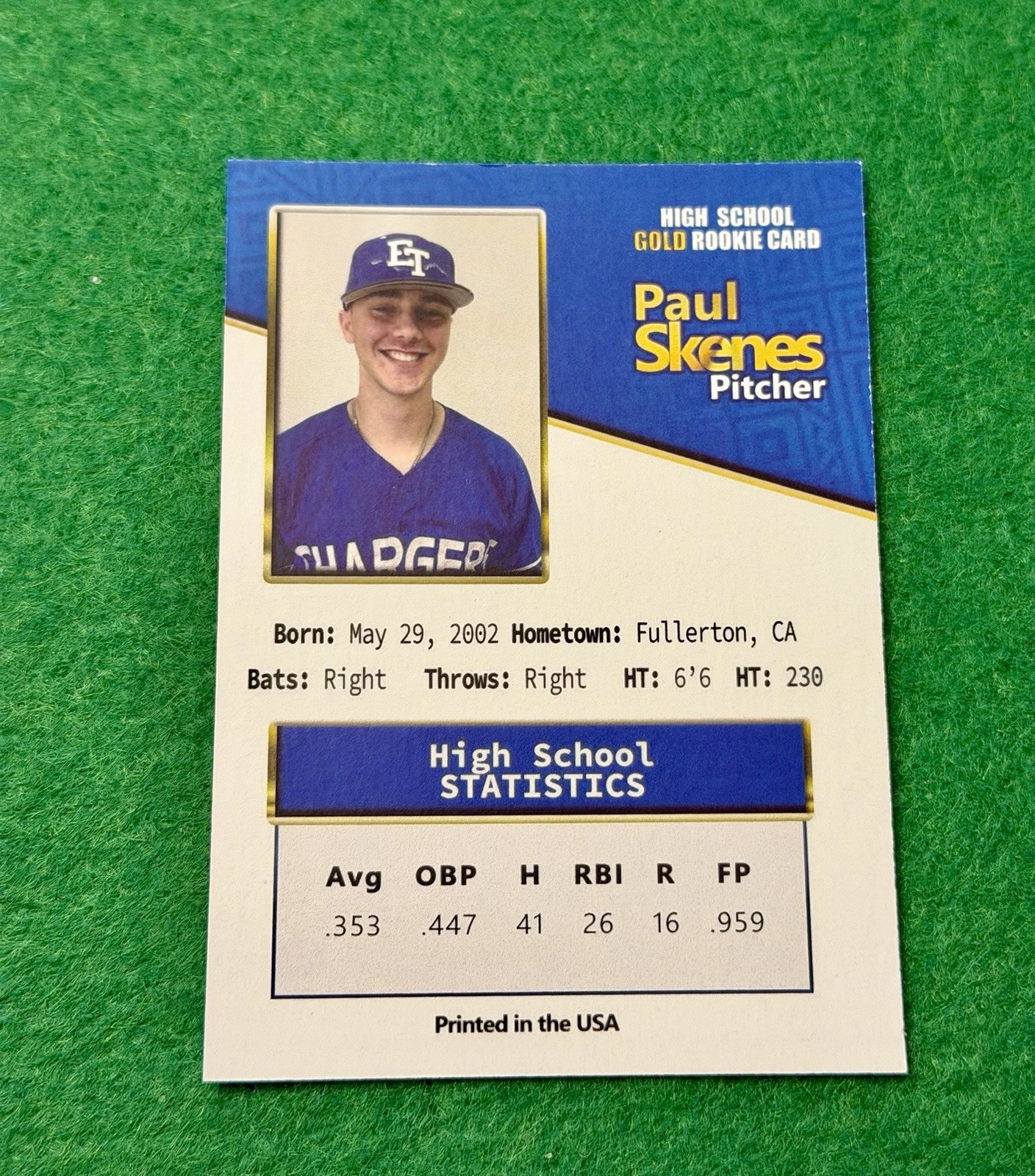 Paul Skenes High school Card 2019 Pittsburgh Pirates