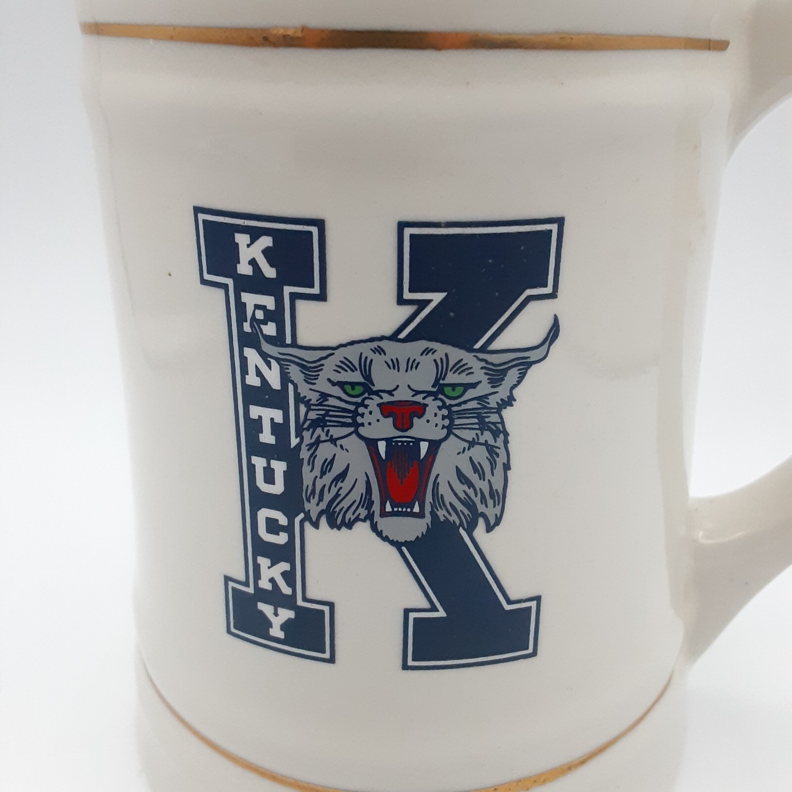 Vintage Kentucky Wildcats Ceramic Beer Stein Mug “K” Logo Gold Trim D Handle