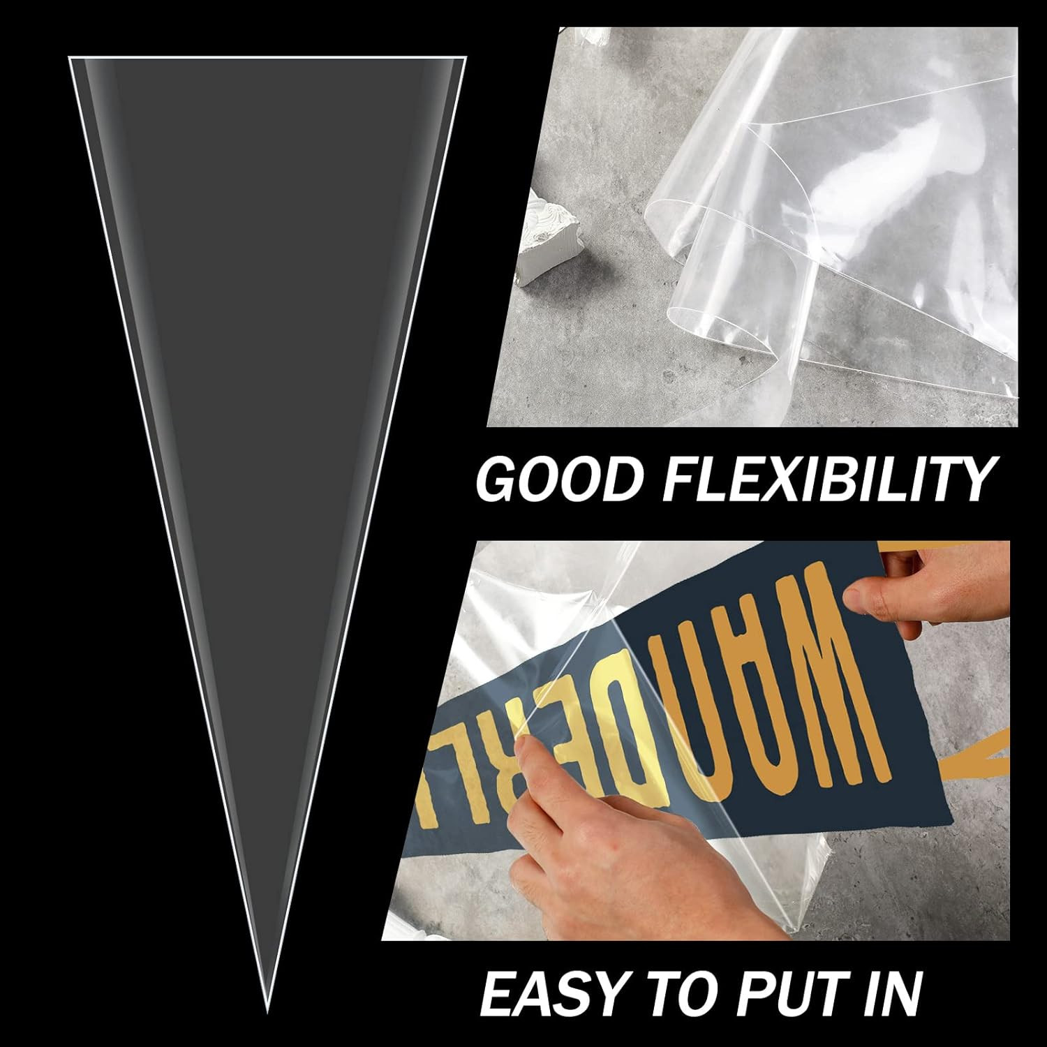 24 Pcs Soft Pennant Protective Sleeves Pennant Frame Holder for Display 12″ X 30
