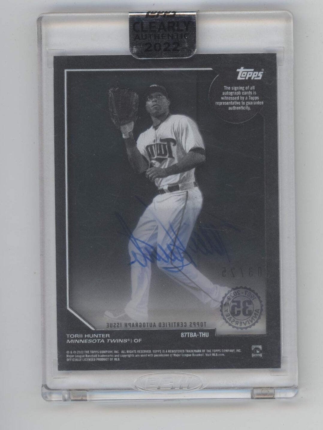 Torii Hunter 2022 Topps Clearly Authentic Blue Auto 03/25 #87TBA-THU