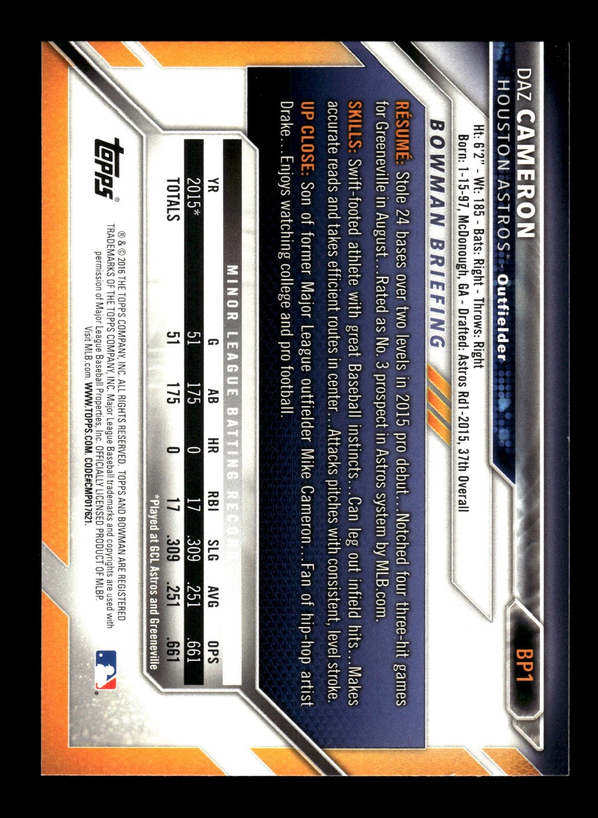 2016 Bowman Prospects (#BP1-#BP150) – You Pick From List
