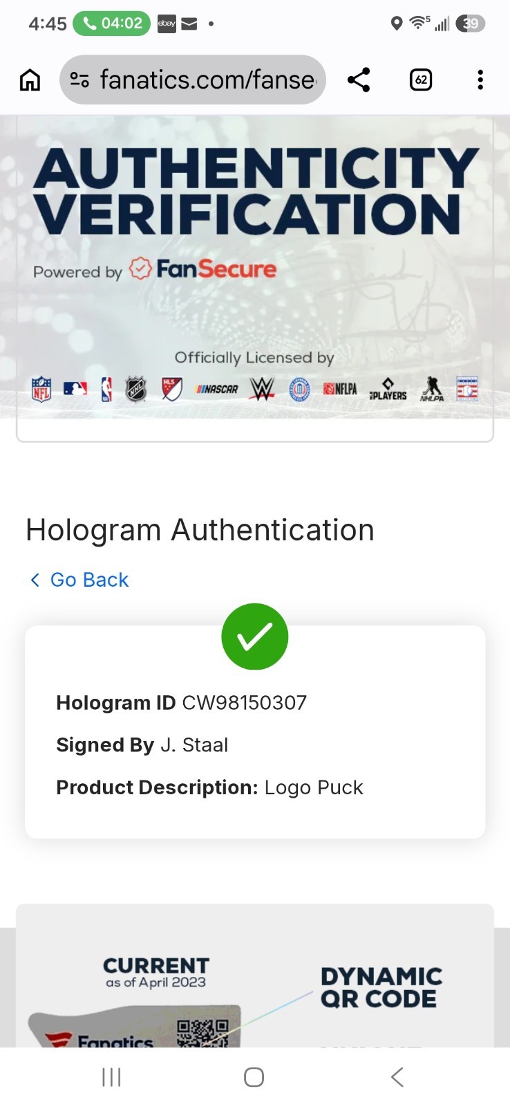 Jordan Staal Signed Carolina Hurricanes Hockey Puck FANATICS Authentic Auto