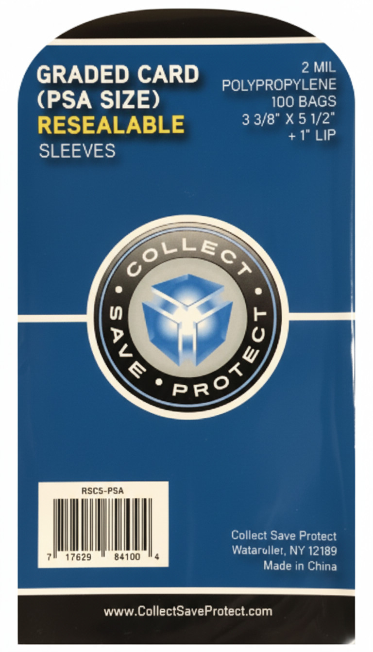(100-Count) CSP Graded Card Sleeves – PSA Size – Resealable – 2 mil Poly Bags