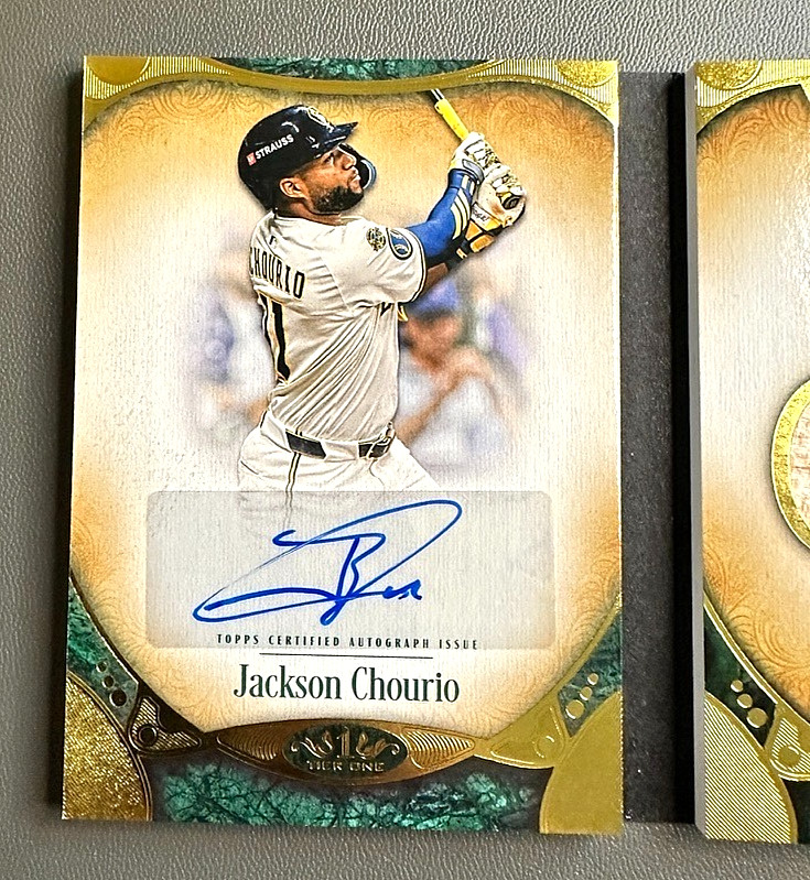 2026 Topps Tier One ARDB-JCH Jackson Chourio Brewers Auto Relic Die-Cut Book /49