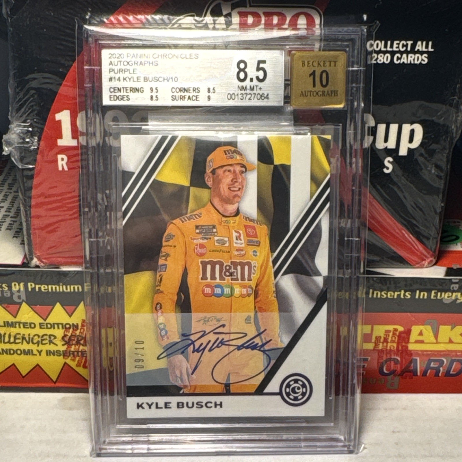 Panini 2020 Chronicles Autographs Purple Kyle Busch #14 Auto BGS 8.5/10 09/10