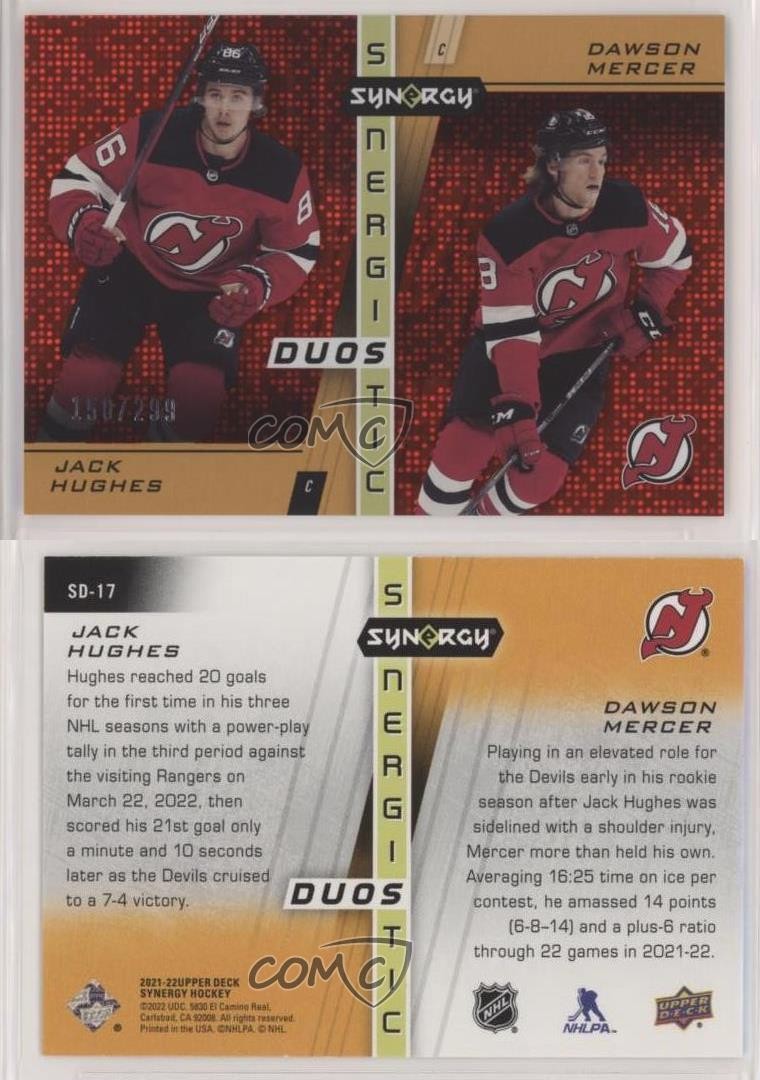 2021-22 Upper Deck Synergy Red 150/299 Jack Hughes Dawson Mercer #SD-17 RC 14sr