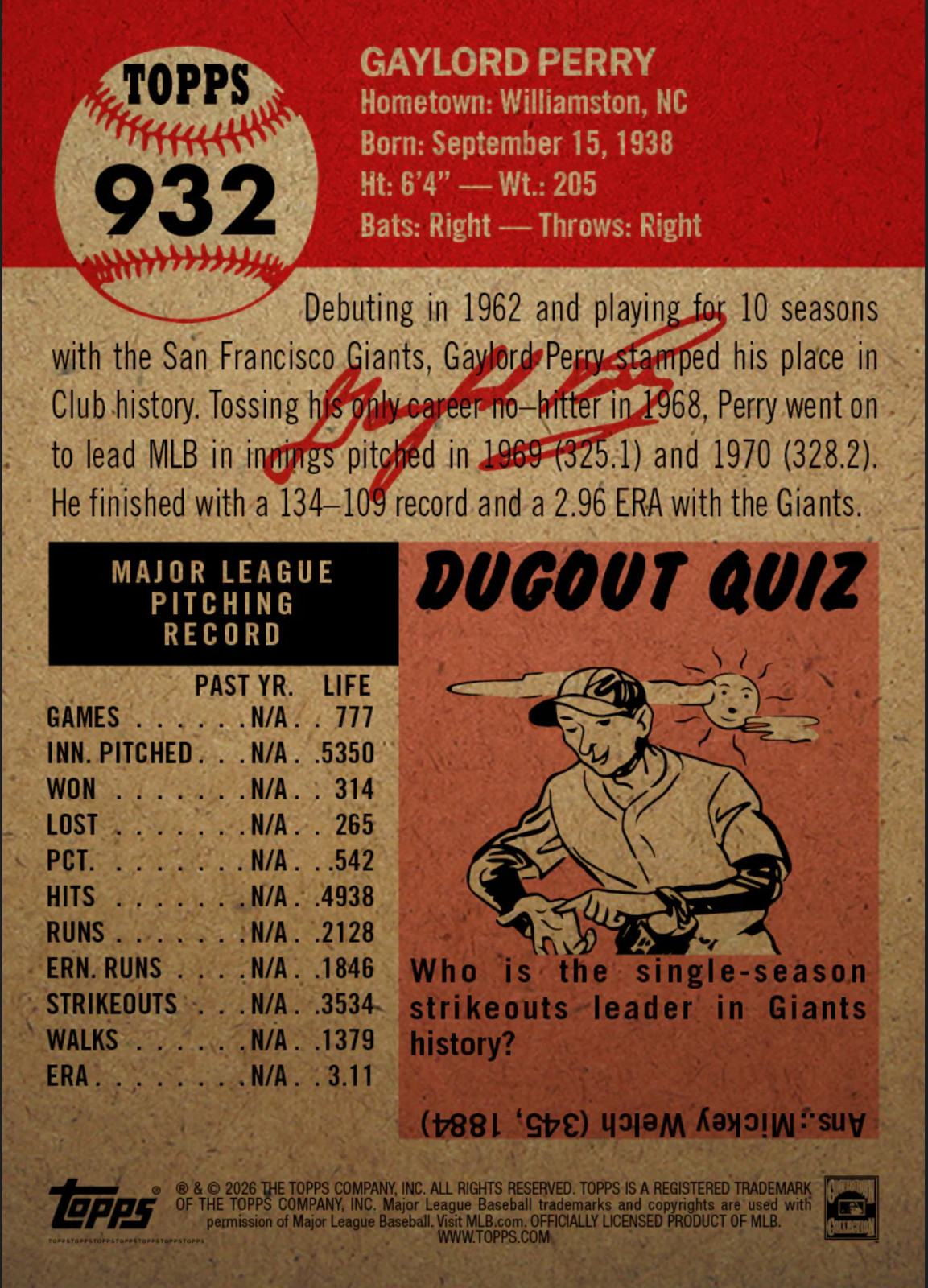 Gaylord Perry – 2026 MLB Living Set – Card 932 – Presale