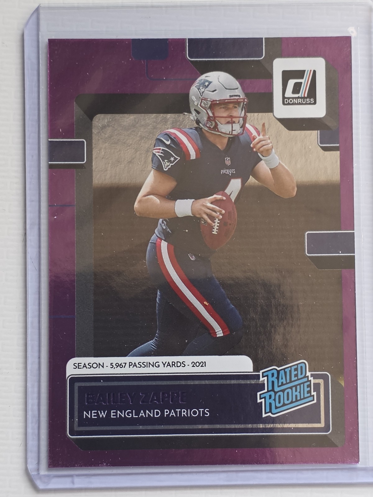 2022 Donruss Football Bailey Zappe Rated Rookie Purple 232/500 NE Patriots