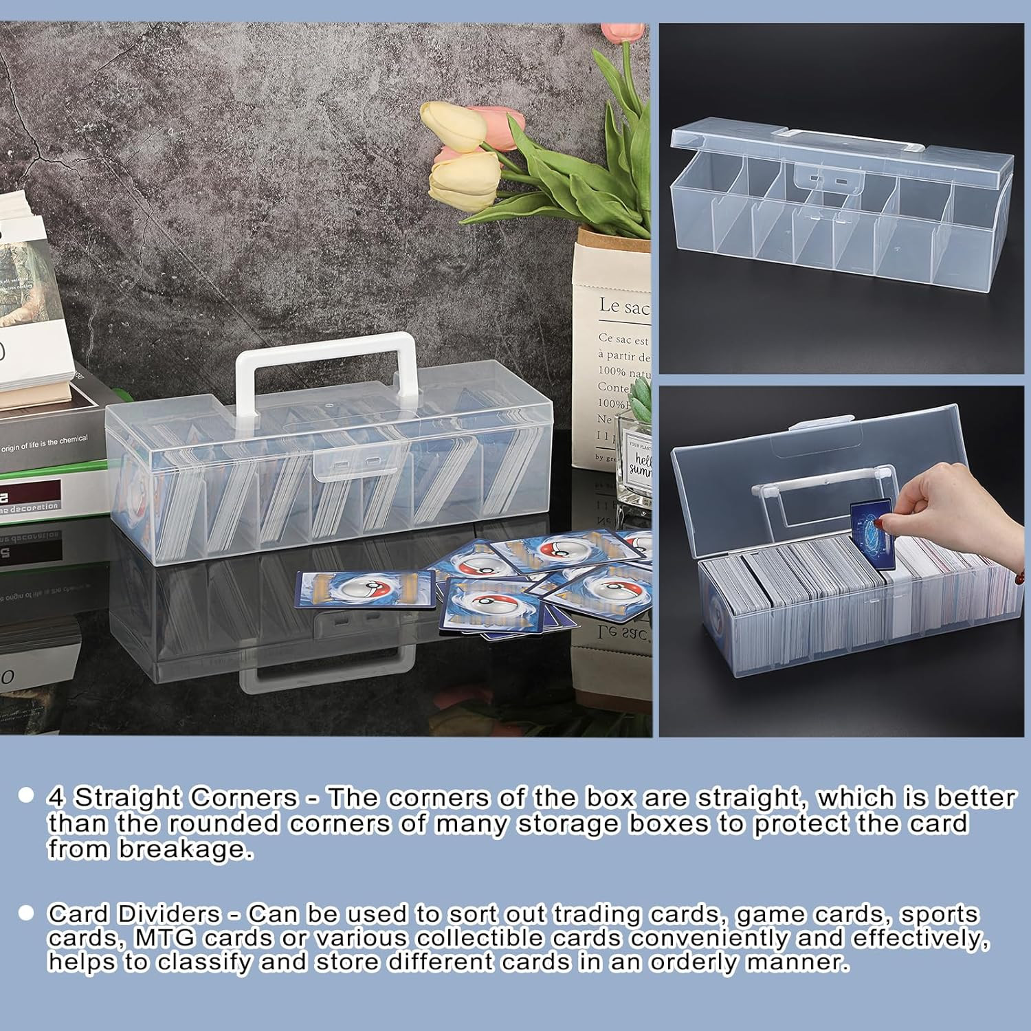 2 Plastic Trading Card Storage Boxes Clear Plastic Card Storage Cases with Divid