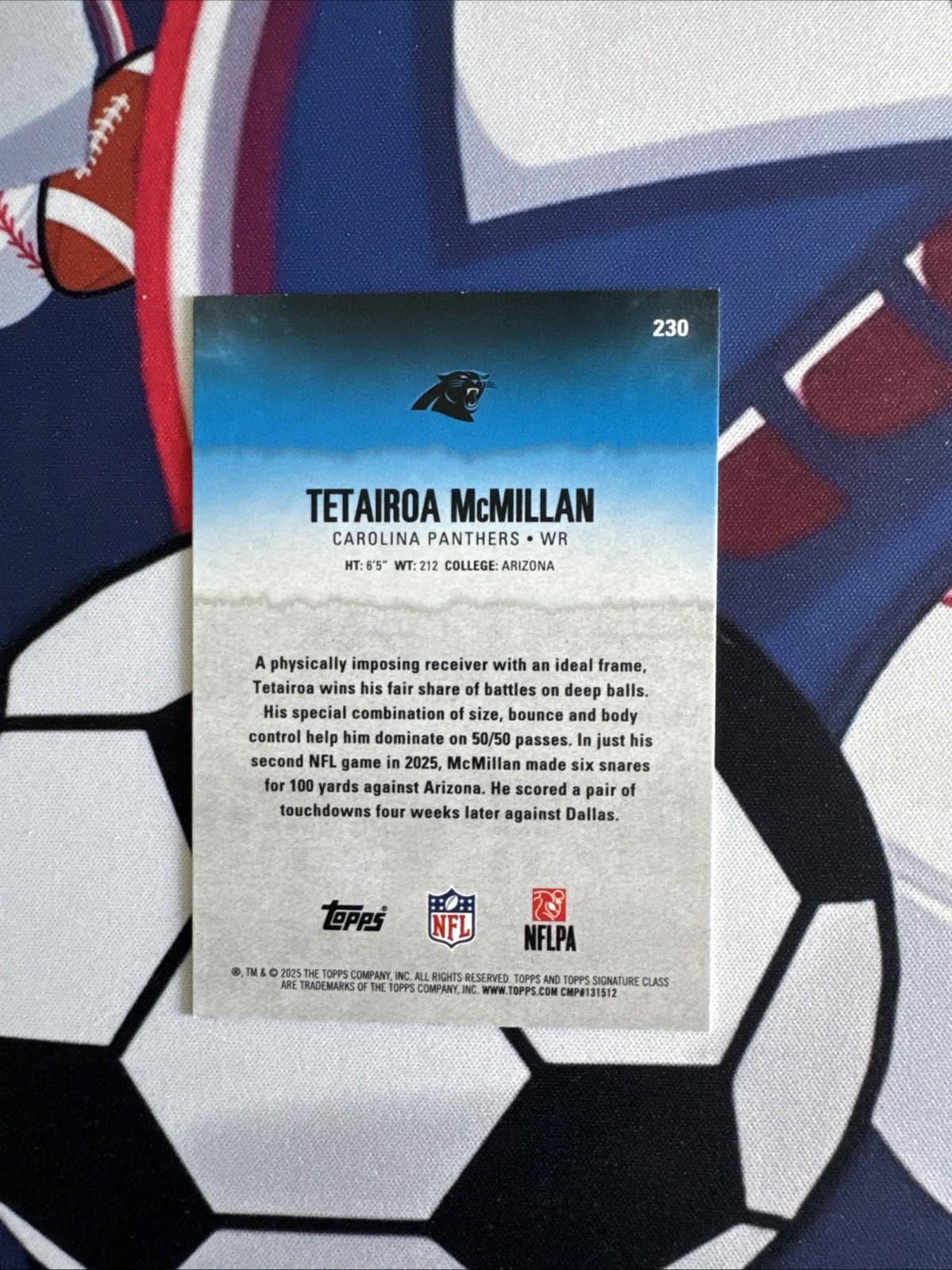 2025 Topps Signature Class Green & Purple Tetairoa McMillan RC #230 Panthers