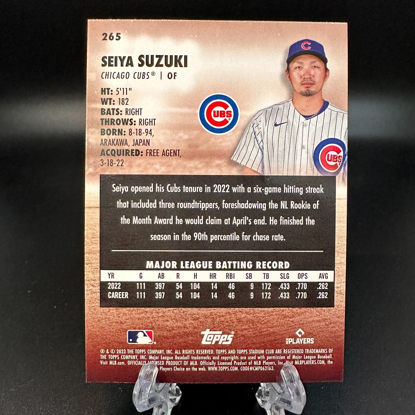 2023 Topps Stadium Club Seiya Suzuki #265 Chicago Cubs