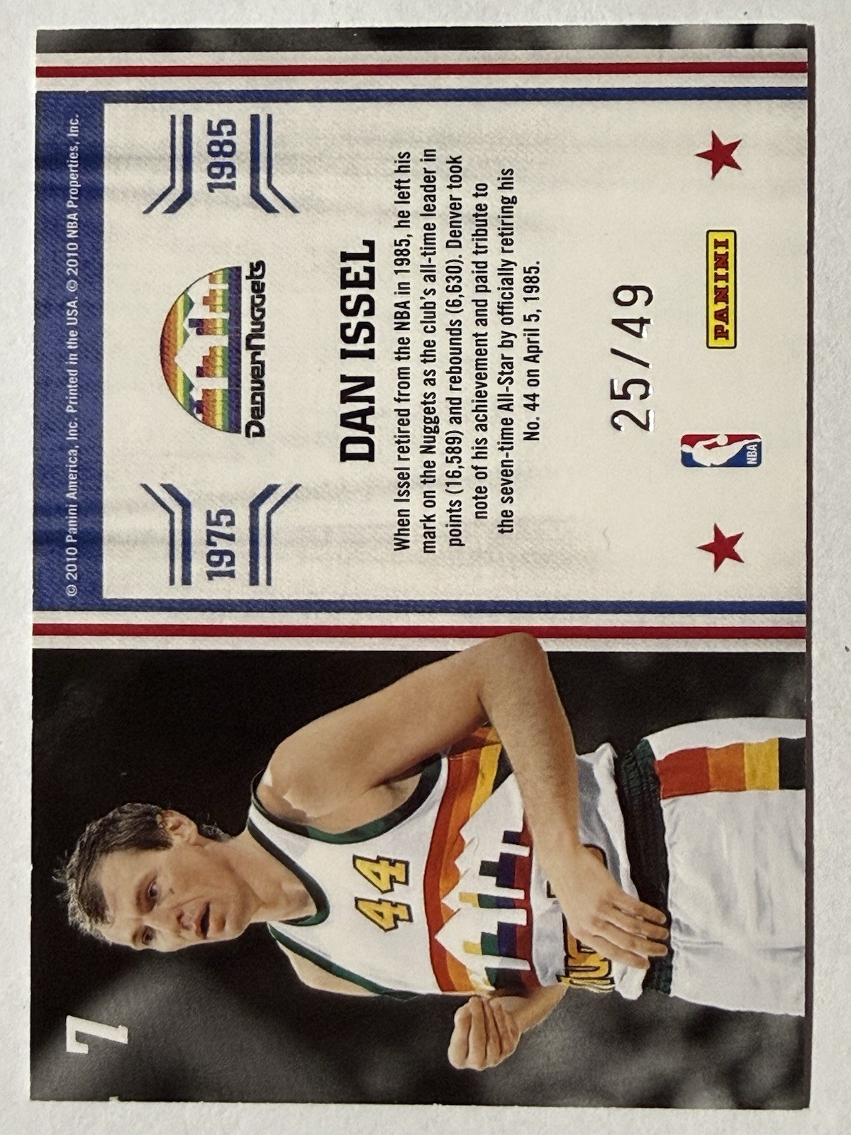 2010-11 Panini Dan Issel #’d /49 Silver Spotlight Retired Numbers Limited #7 SP