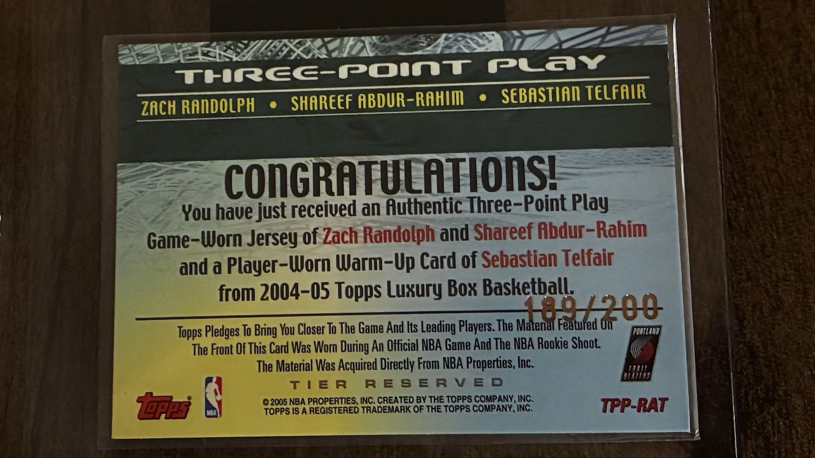 2004-05 Topps Luxury Box 3-Point Play Relic /200 Randolph Abdul-Rahim Telfair