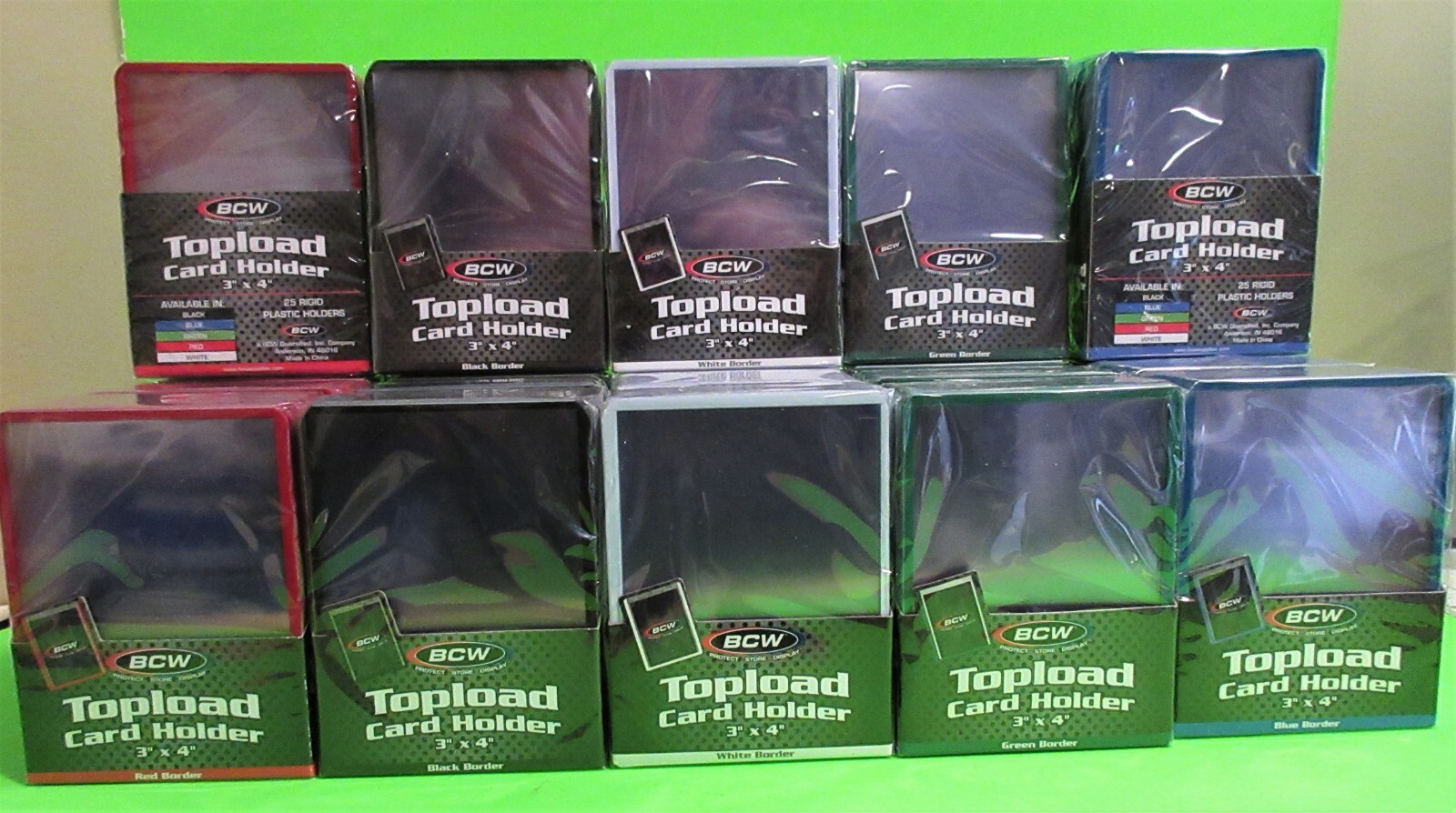 500 BCW TOPLOAD CARD HOLDERS w/color border , WHITE, RED, BLUE, BLACK,GREEN, 3X4