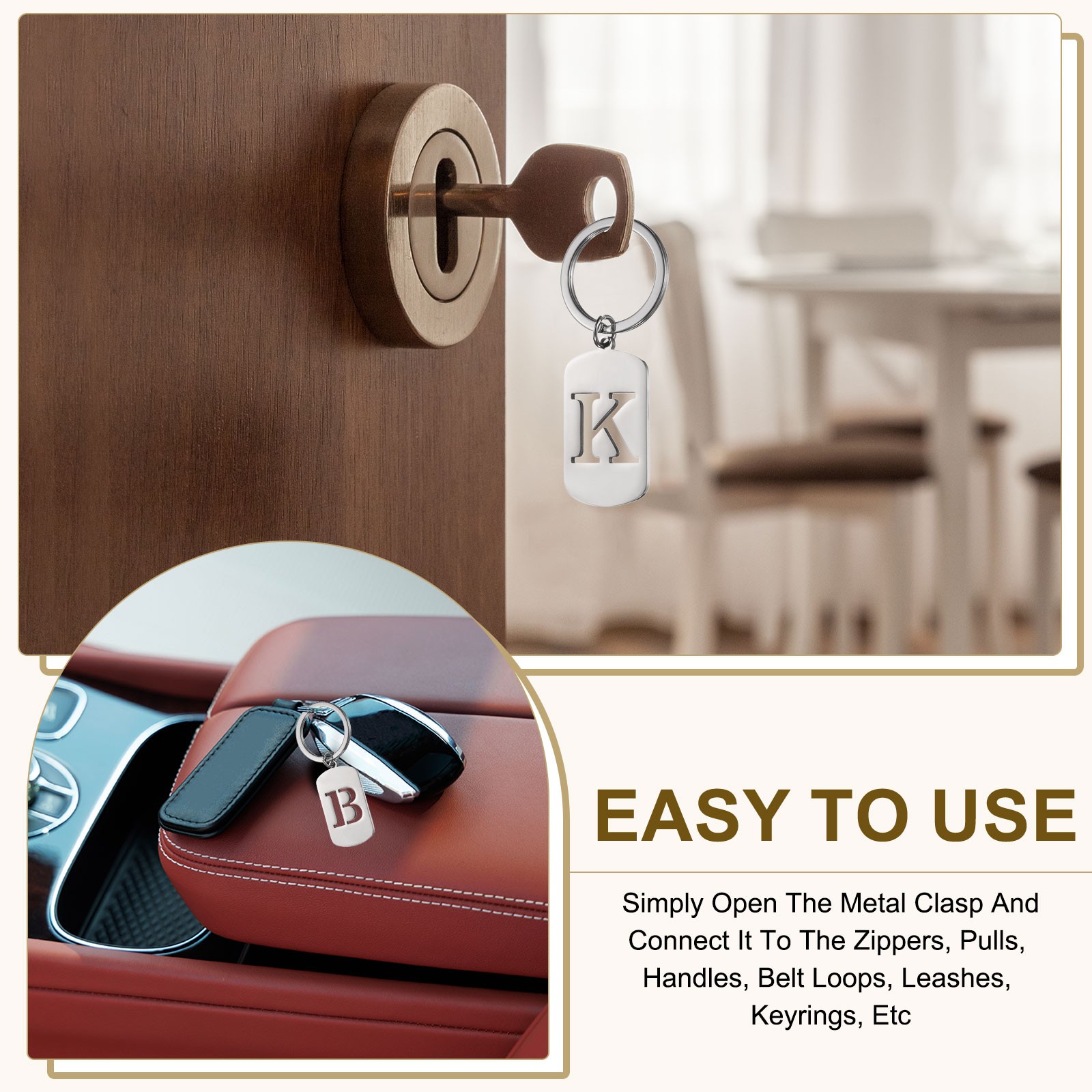 Initial Letter Key Chain A-Z KeyChain Pendant Key Ring Silver (Letter O)