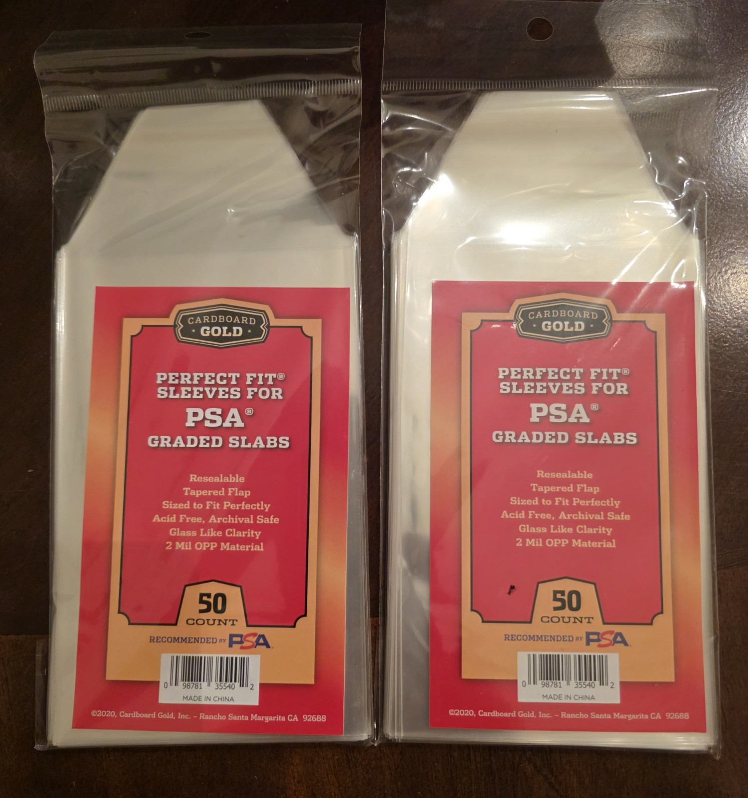 100 Cardboard Gold Perfect Fit PSA Graded Card Sleeves With Logo and Resealable