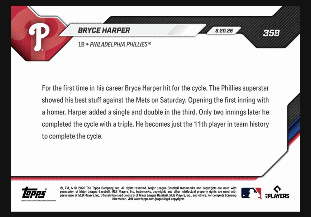 Bryce Harper 2026 MLB TOPPS NOW 359 Presale