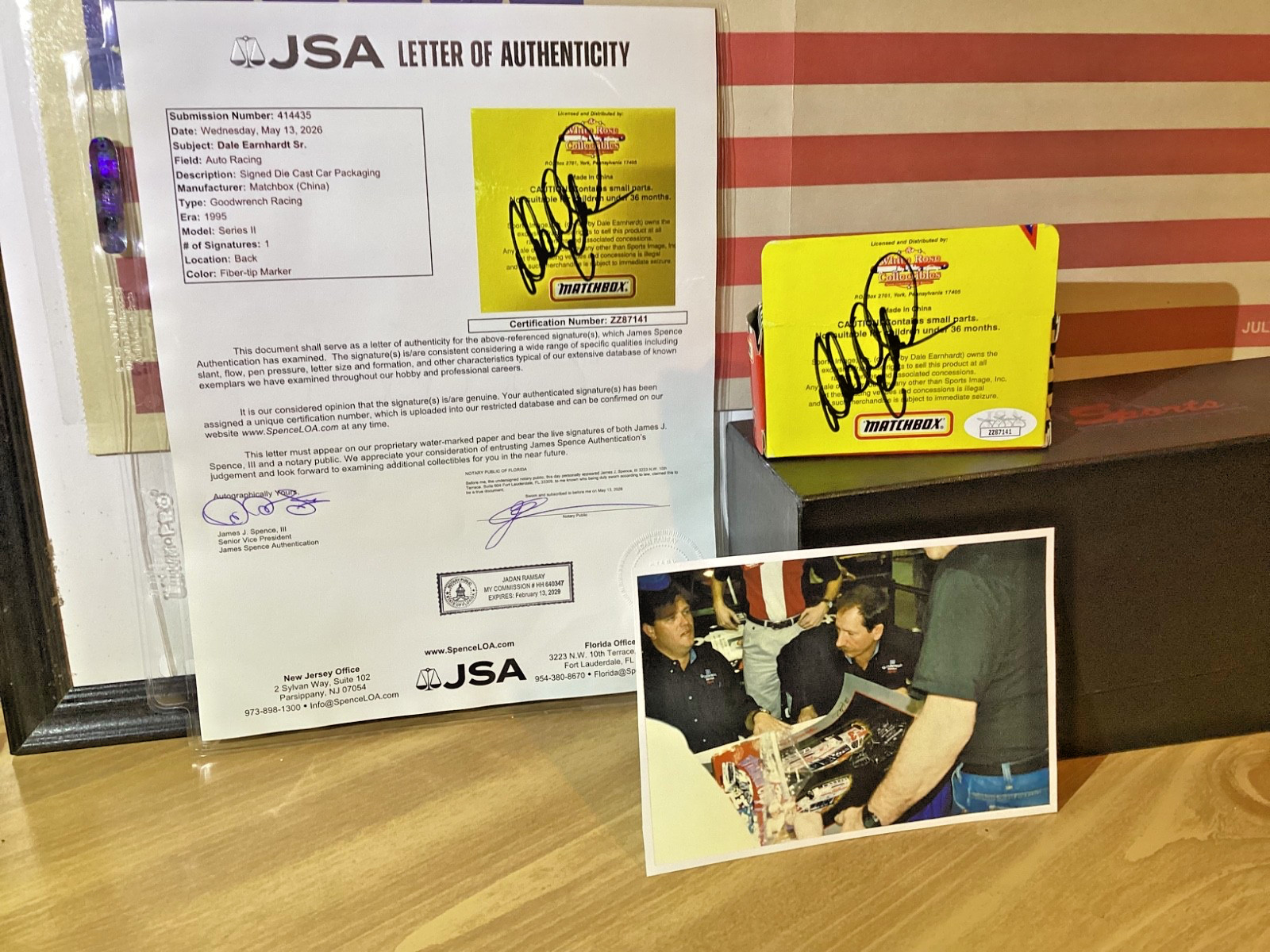 DALE EARNHARDT SIGNED 1995 LIMITED EDITION 1:64 MATCHBOX JSA LETTER AUTHENTICITY