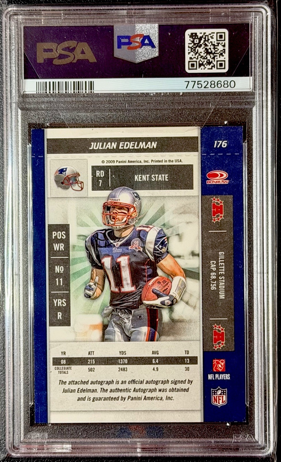2009 Panini Playoff Contenders Rookie Ticket Julian Edelman RC Auto PSA 8
