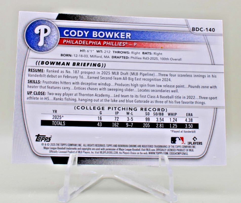 2025 Bowman Draft Chrome Cody Bowker #BDC-140
