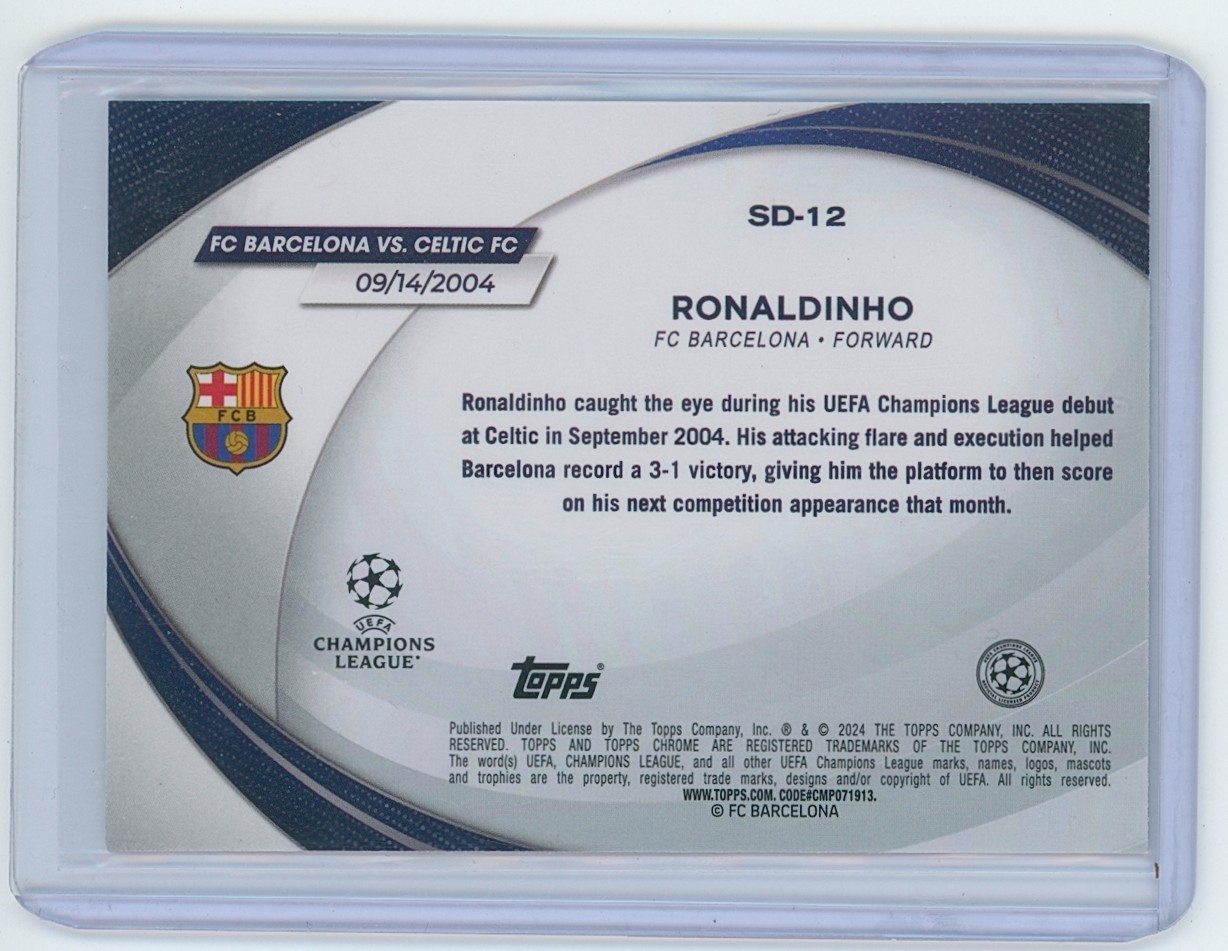 Ronaldinho 2023-24 Topps Chrome UCC Starball Debut Speckle Refractor Barcelona