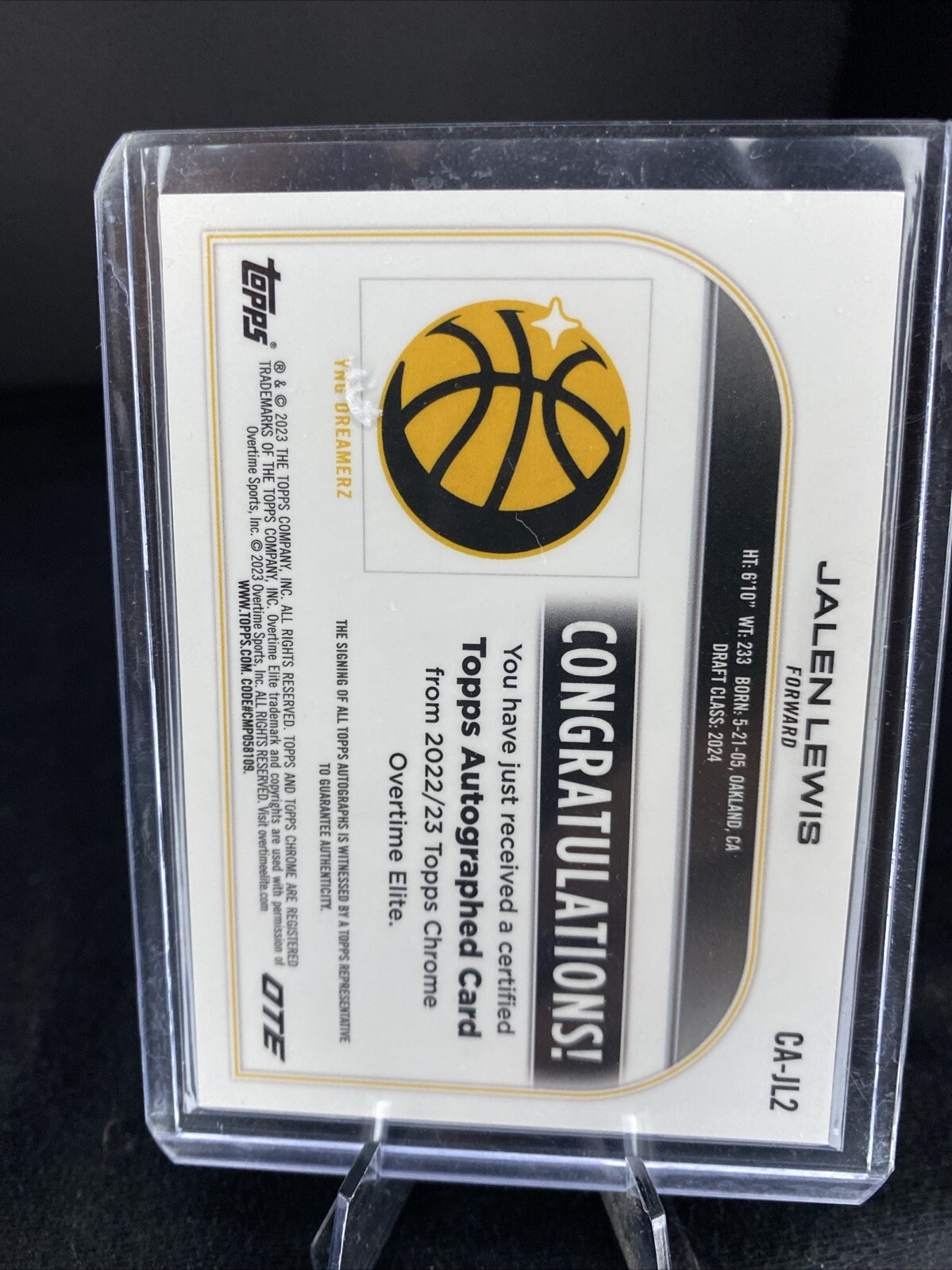 2022-23 Topps Chrome Overtime Elite OTE Jalen Lewis Gold Wave Auto /50 #CAJL2
