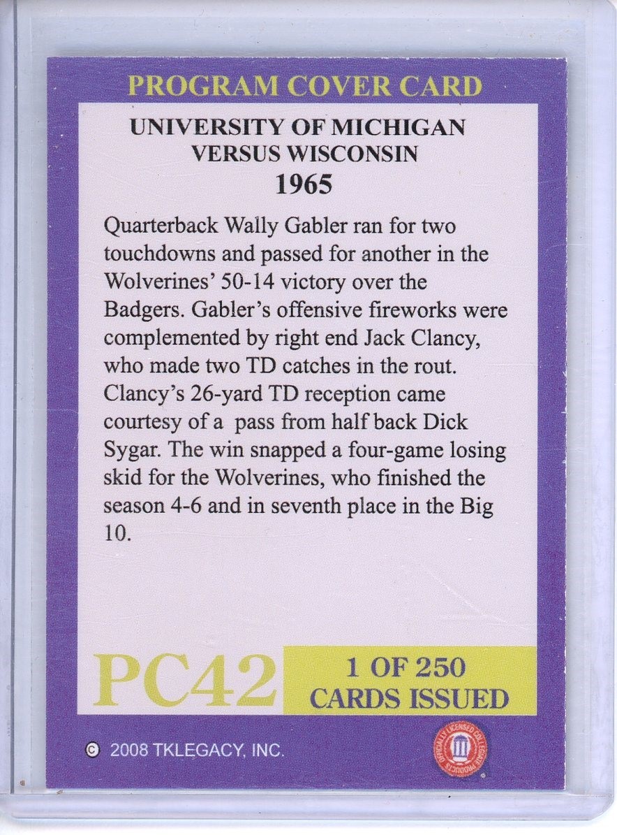 TK LEGACY MICHIGAN VERSUS WISCONSIN PROGRAM COVER CARD #PC42 /250