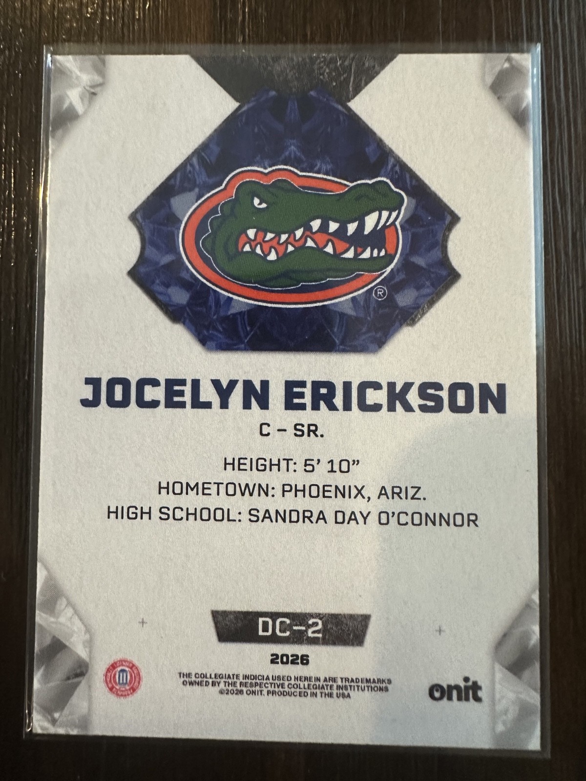 Jocelyn Erickson 2026 ONIT Florida Gators Softball DIAMOND CUT card