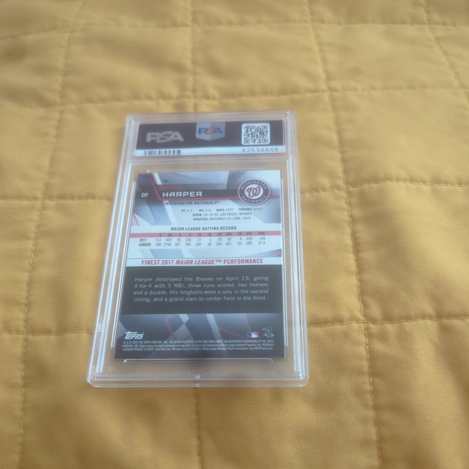 Gem Mint 10 Bryce Harper 2018 Topps Finest Nationals #82 special