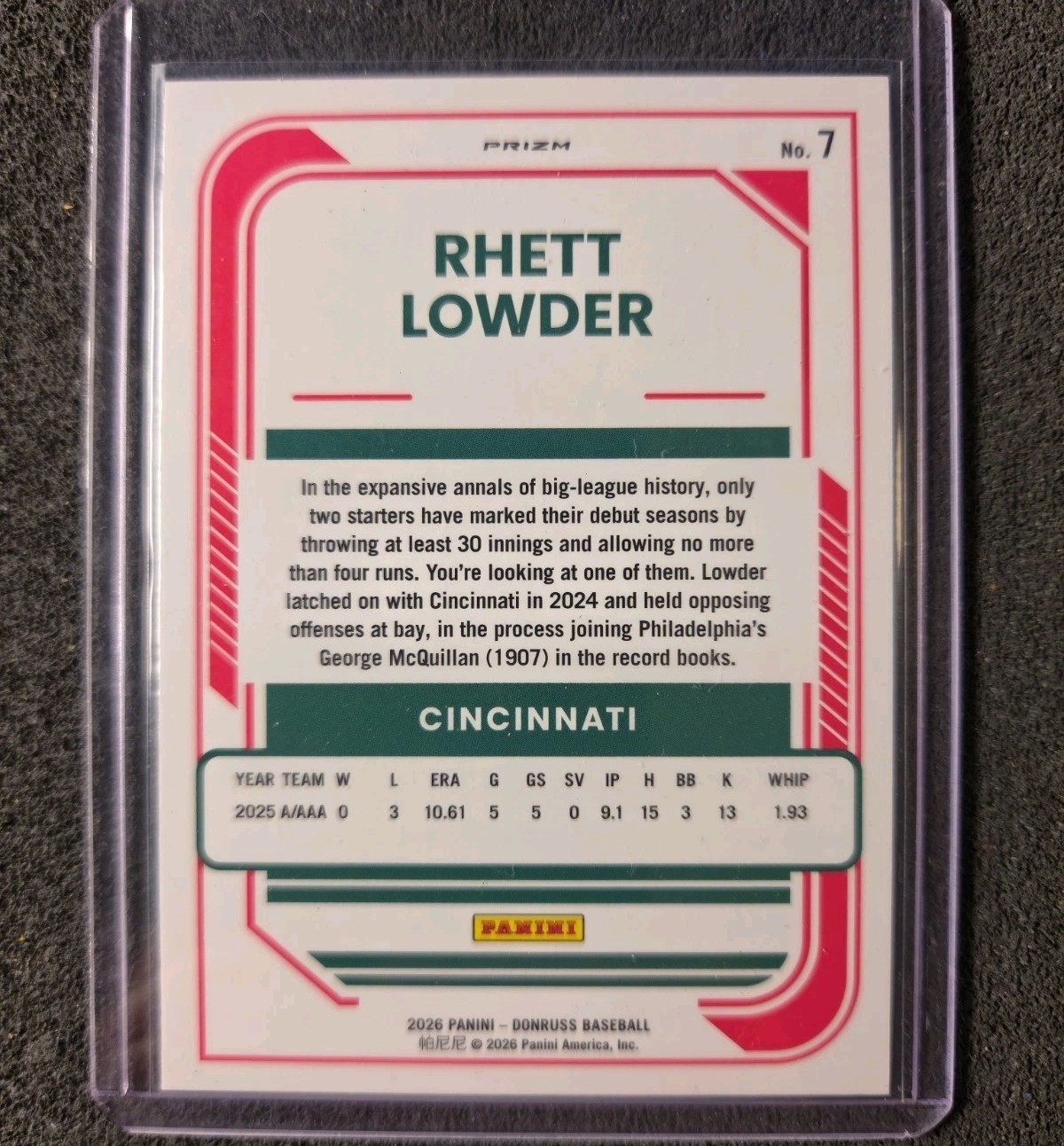 Rhett Lowder SP Orange Velocity Prizm 2026 Donruss Optic Baseball Cincinnati…