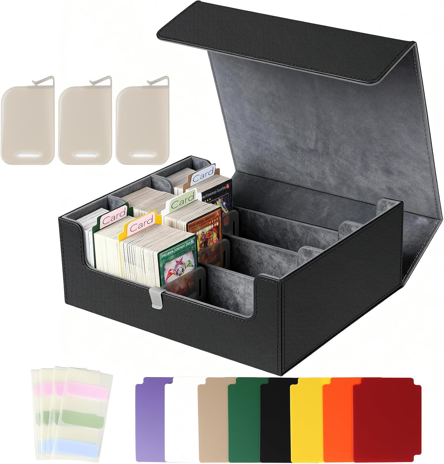 Card Storage Box for 1800+ Trading Cards, Deck Organizer Case with 24 Dividers,