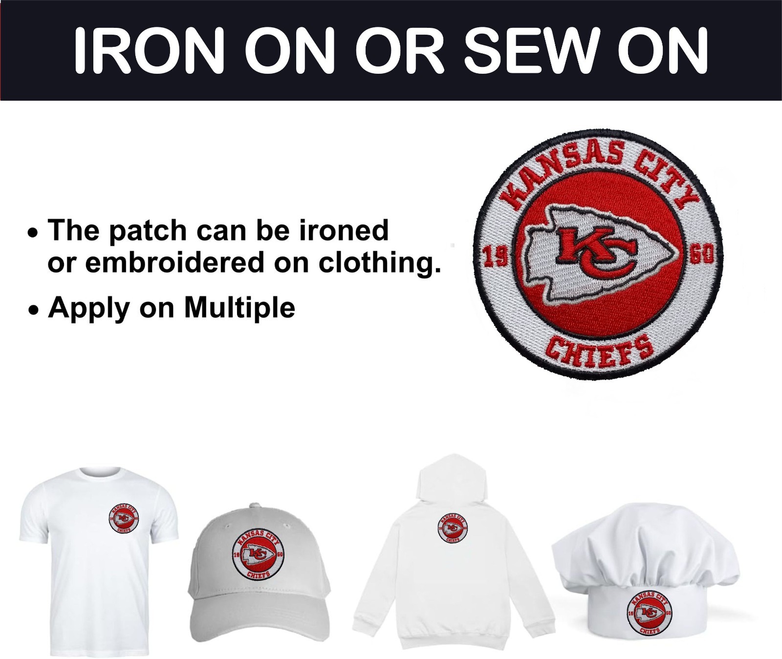 Kansas City Chiefs NFL Team Logo Iron On Patch – Sew Patch – Embroidered Patch